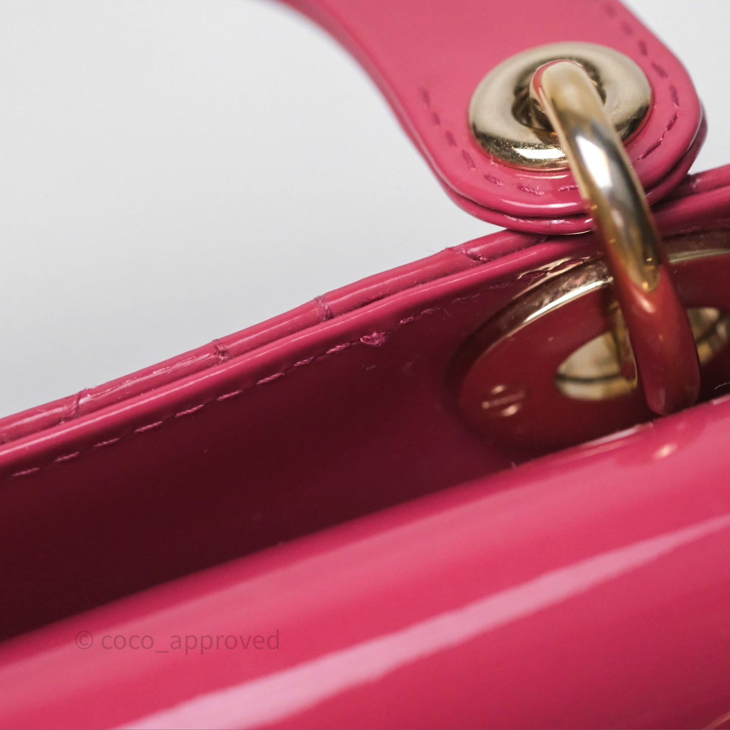 Christian Dior Mini Lady Dior Dusty Pink Patent Cannage Calfskin Gold Hardware