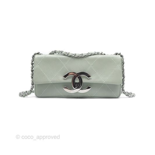 Chanel CC East West Flap Bag Lambskin Mint Green Silver Hardware