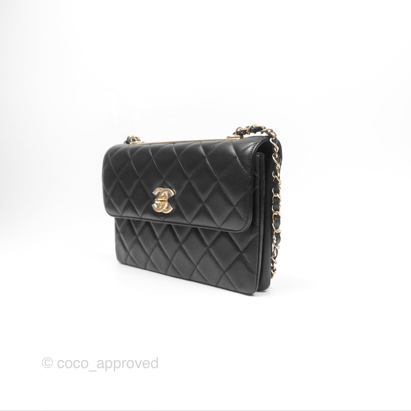 Chanel Trendy CC Flap Clutch Bag Black Lambskin Gold Hardware