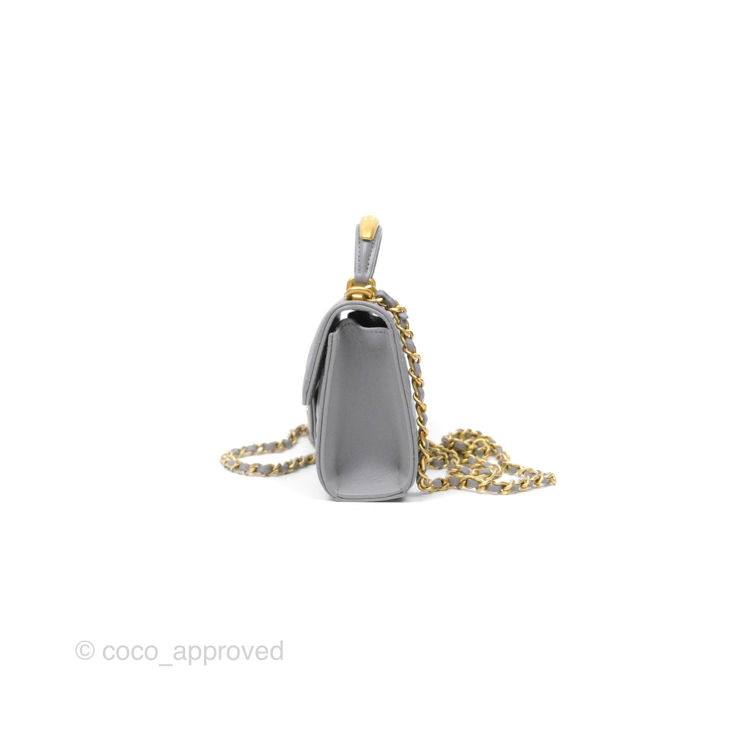 Chanel Mini Metal Handle Clutch With Chain Grey Lambskin Gold Hardware