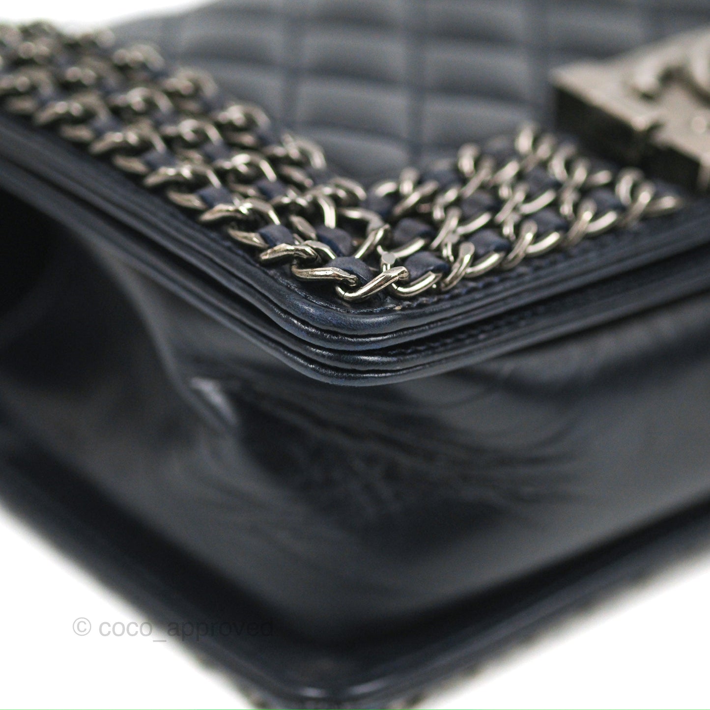 Chanel Small Chain Around Boy Dark Navy Glazed Calfskin Ruthenium Hardware