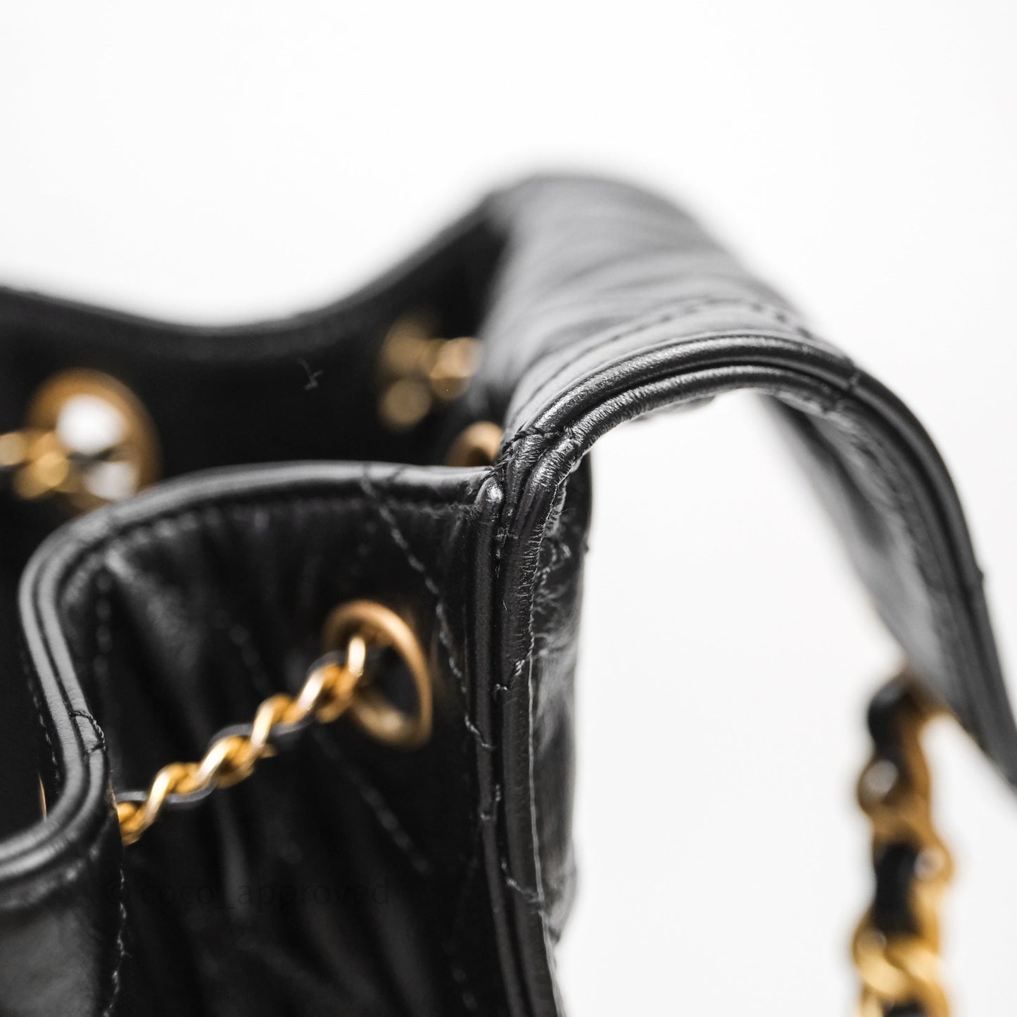 Chanel 25 Medium Black Crumpled Calfskin Aged Gold Hardware