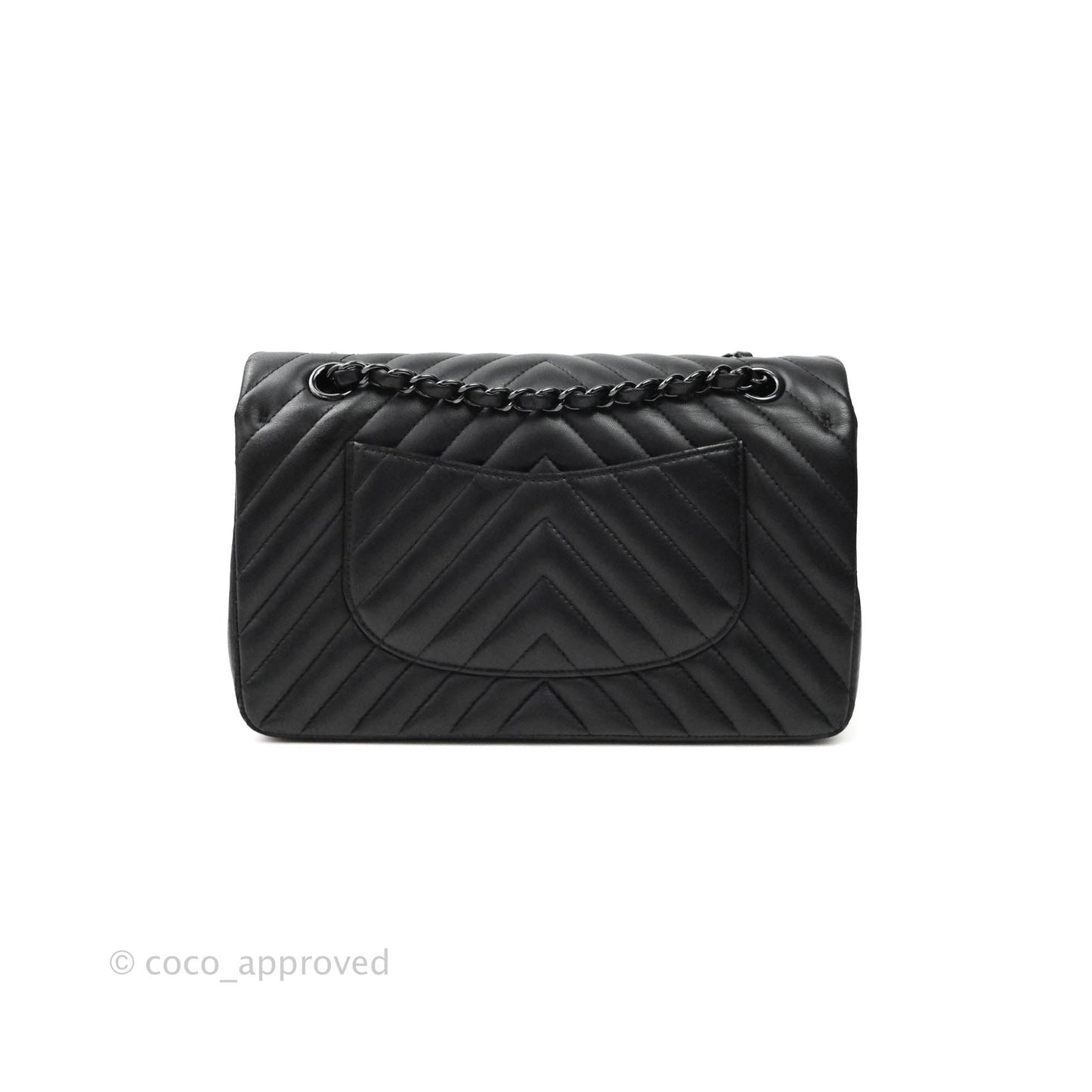 Chanel Classic Chevron M/L Medium Double Flap So Black Lambskin