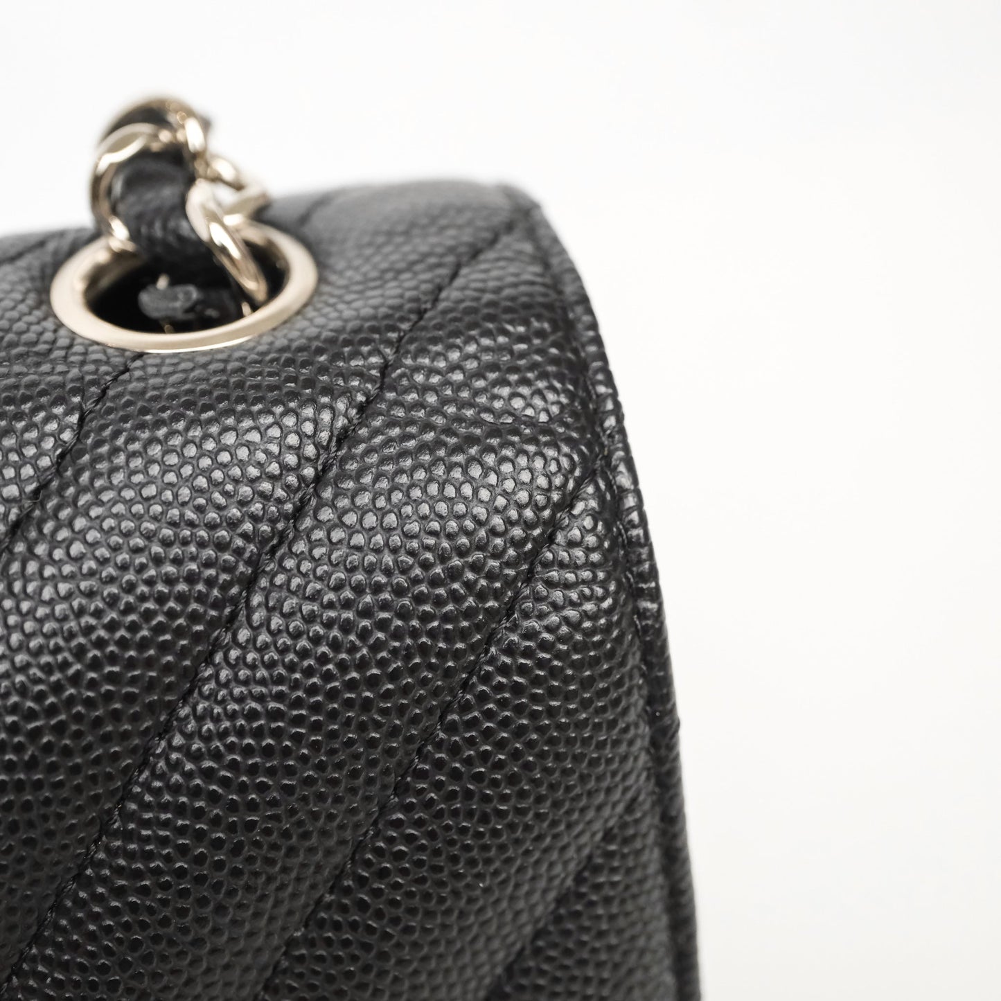 Chanel Mini Rectangular Flap Chevron Black Caviar Silver Hardware