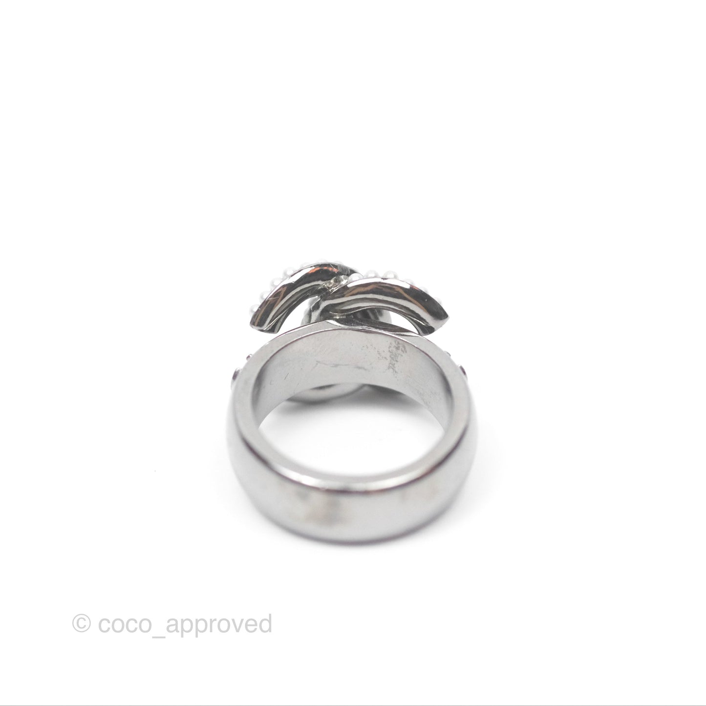 Chanel CC Ring Brushed Silver Tone 10A