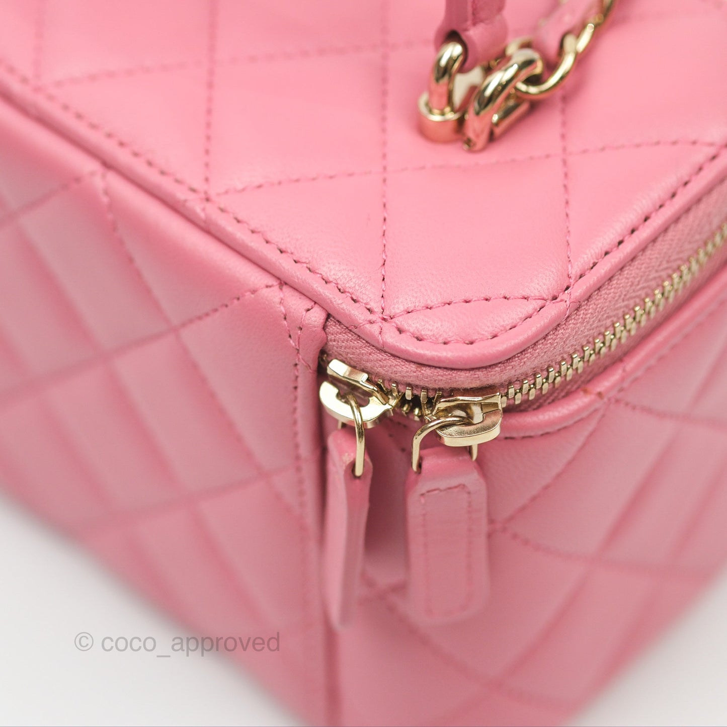 Chanel Vanity Rectangular Top Handle Pink Lambskin Gold Hardware