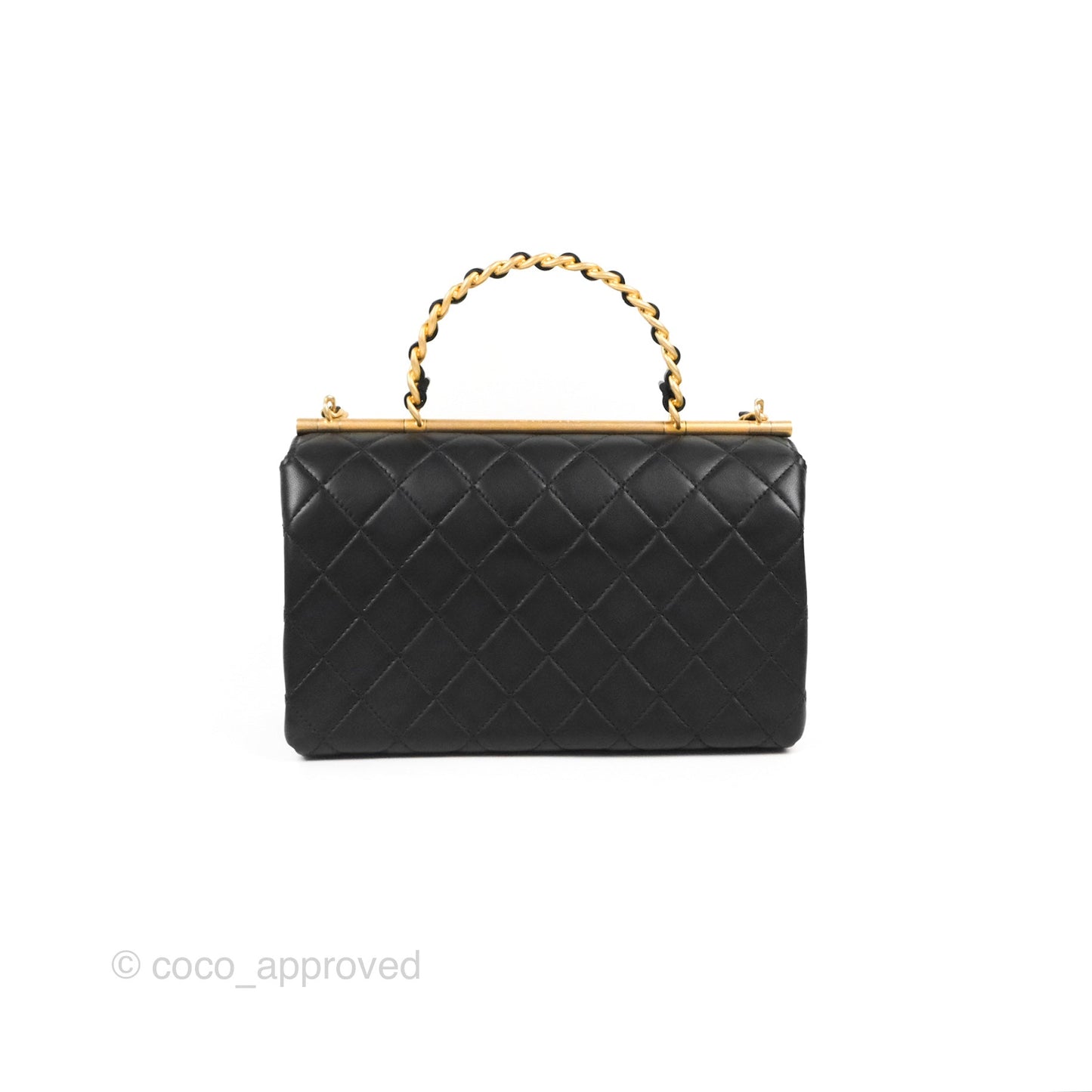 Chanel La Parisienne Top Handle Flap Bag Black Lambskin Aged Gold Hardware