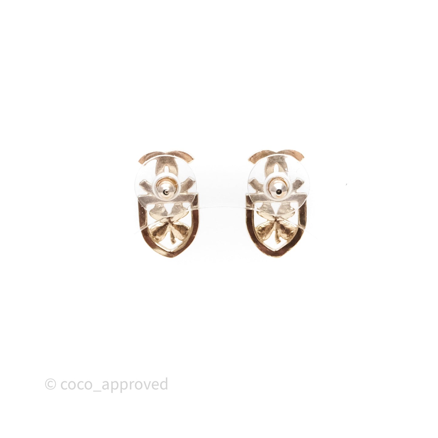 Chanel Crystal CC Clover Earrings Gold Tone 20B