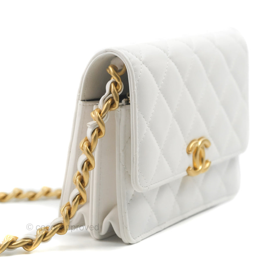 Chanel Mini Resin Chain Wallet on Chain WOC White Lambskin Gold Hardware