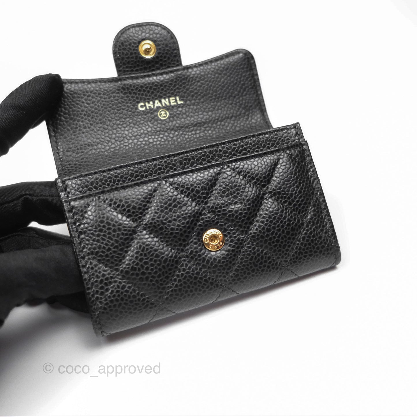 Chanel Quilted Flap Card Holder Caviar Black Gold Hardware