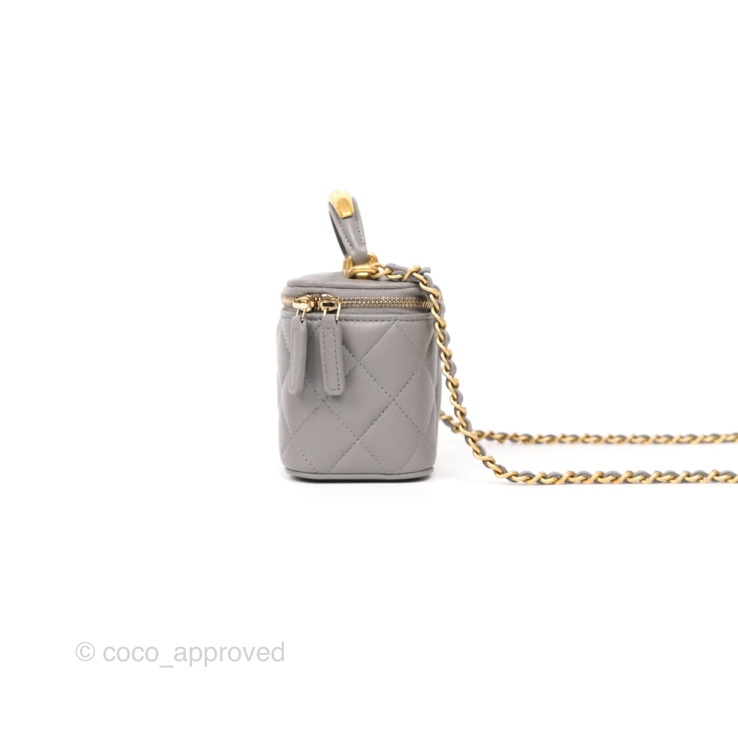 Chanel Mini Metal Top Handle Vanity With Chain Grey Lambskin Aged Gold Hardware