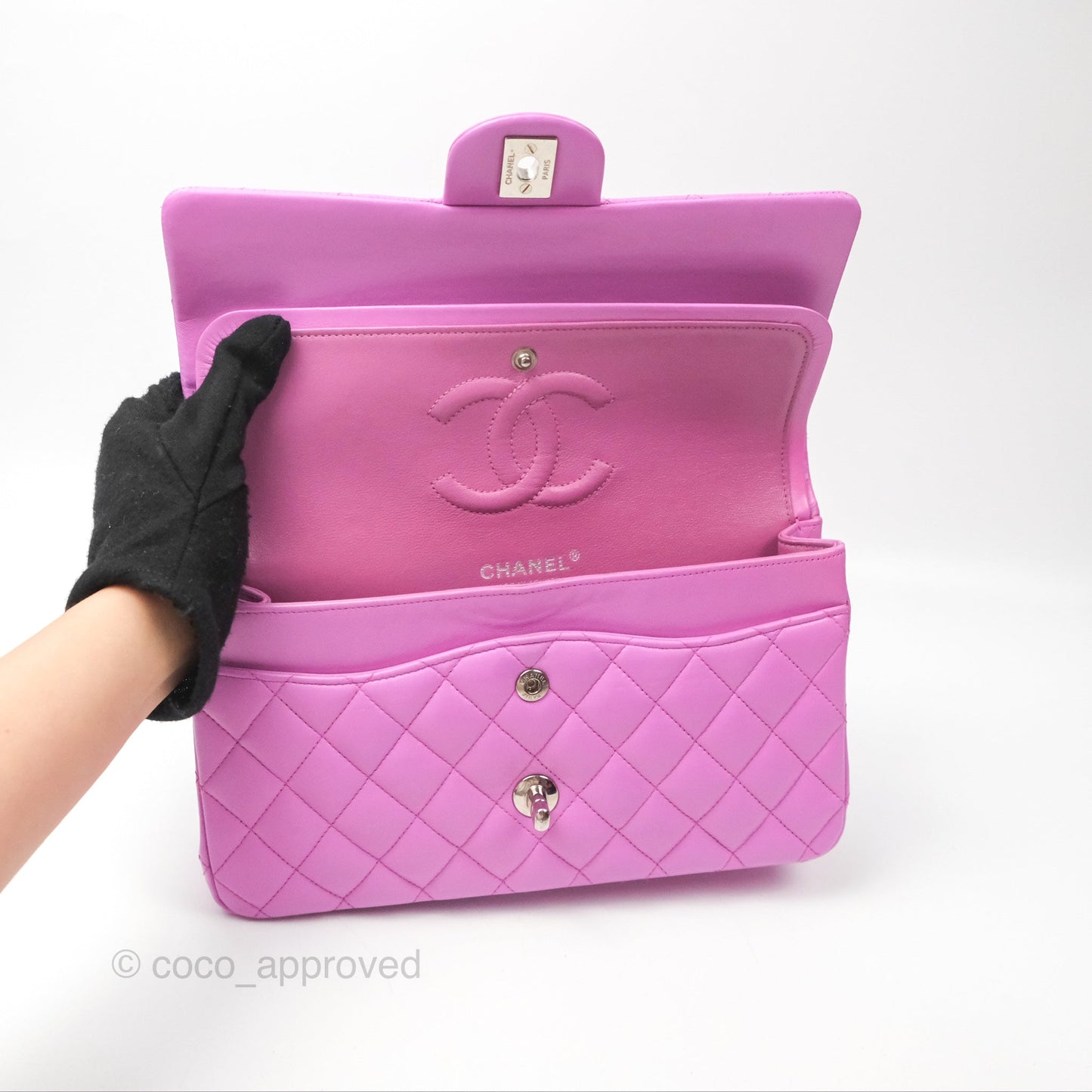 Chanel Medium Classic Flap Quilted Purple Lambskin Silver Hardware