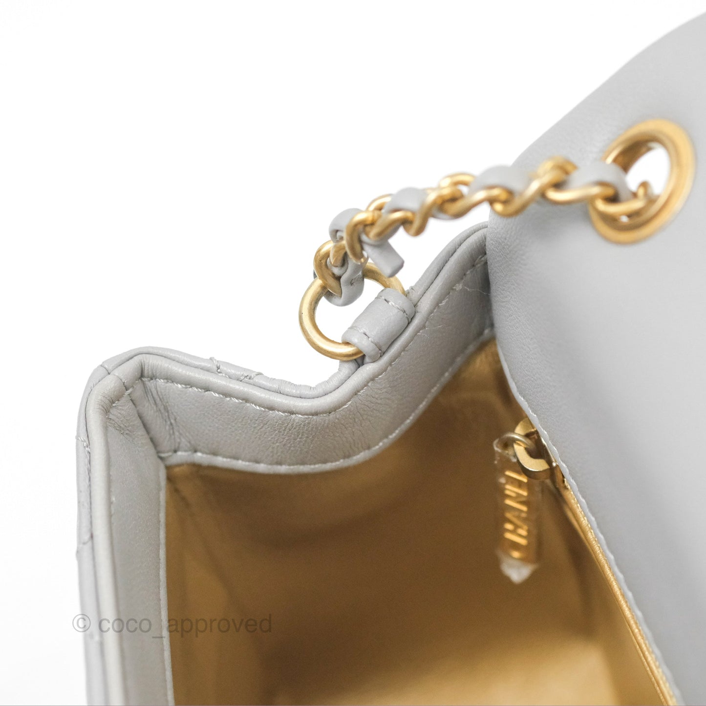 Chanel Pearl Crush Mini Square Quilted Light Grey Lambskin Aged Gold Hardware