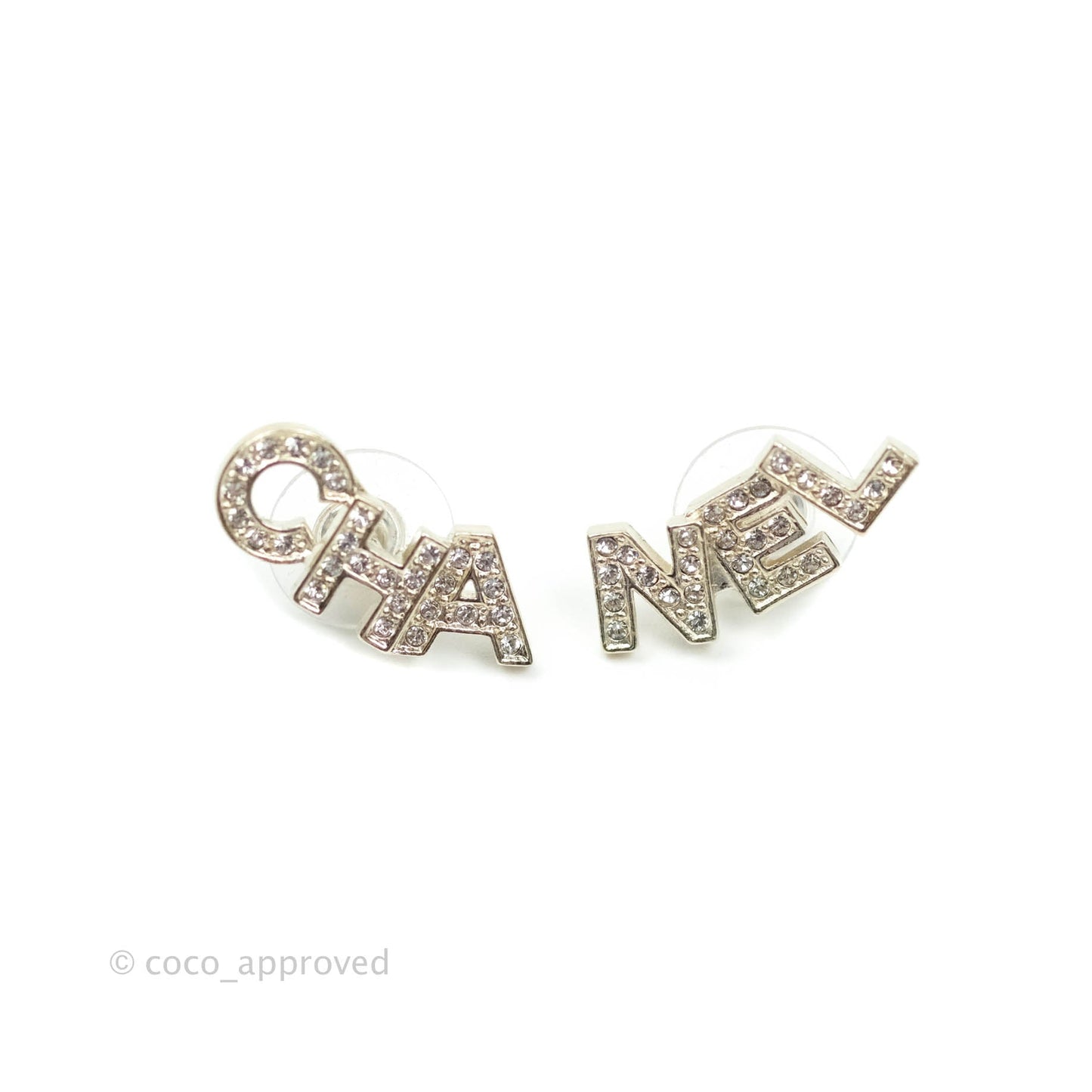 Chanel Crystal Pearl Signature Stud Earrings Gold Hardware 21V