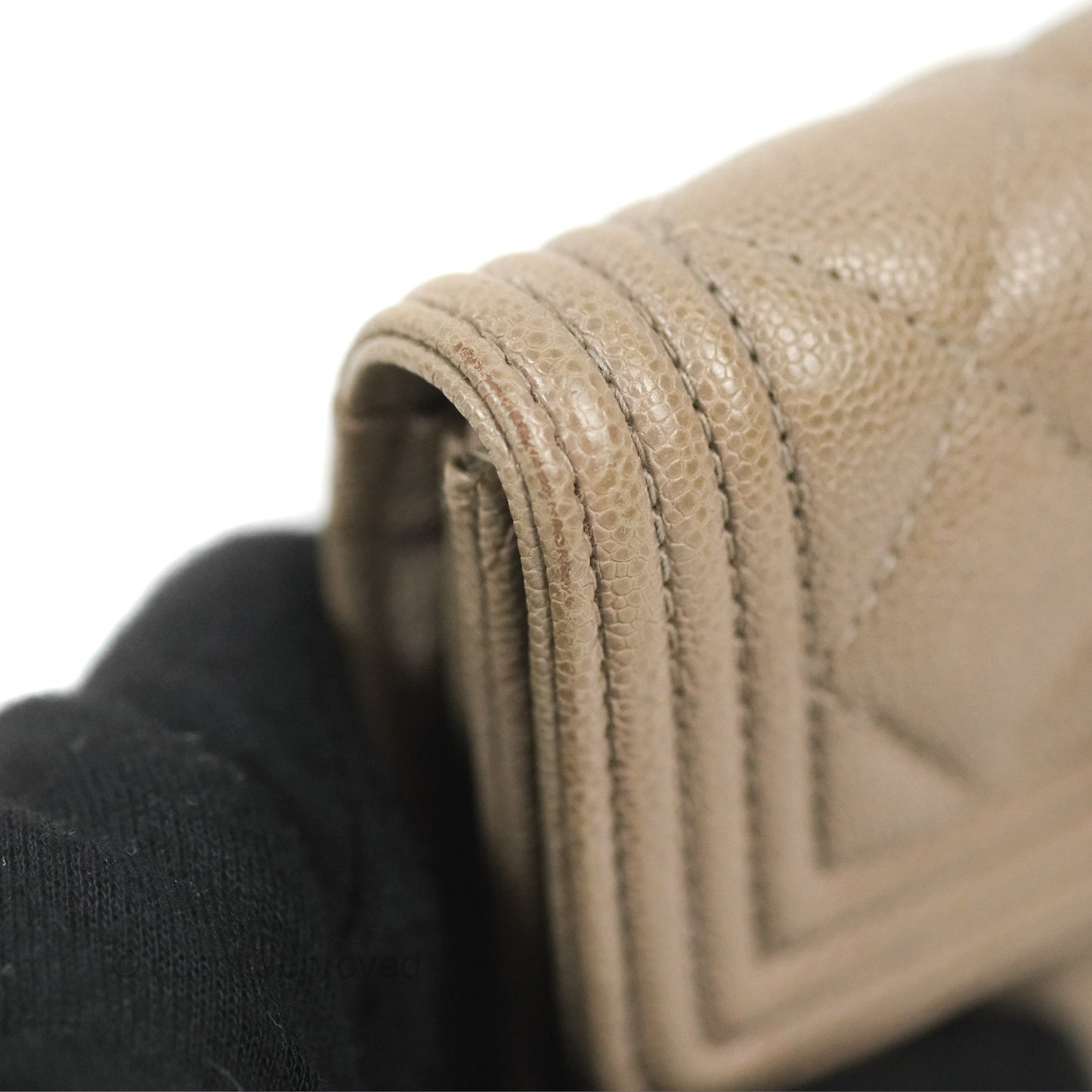 Chanel Quilted Boy Flap Card Holder Taupe Grey Caviar Aged Gold Hardware