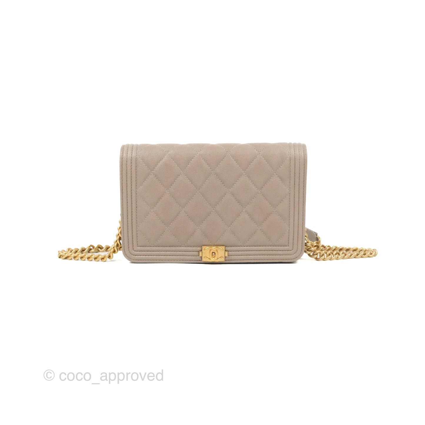 Chanel Quilted Boy Wallet on Chain WOC Grey Caviar Gold Hardware