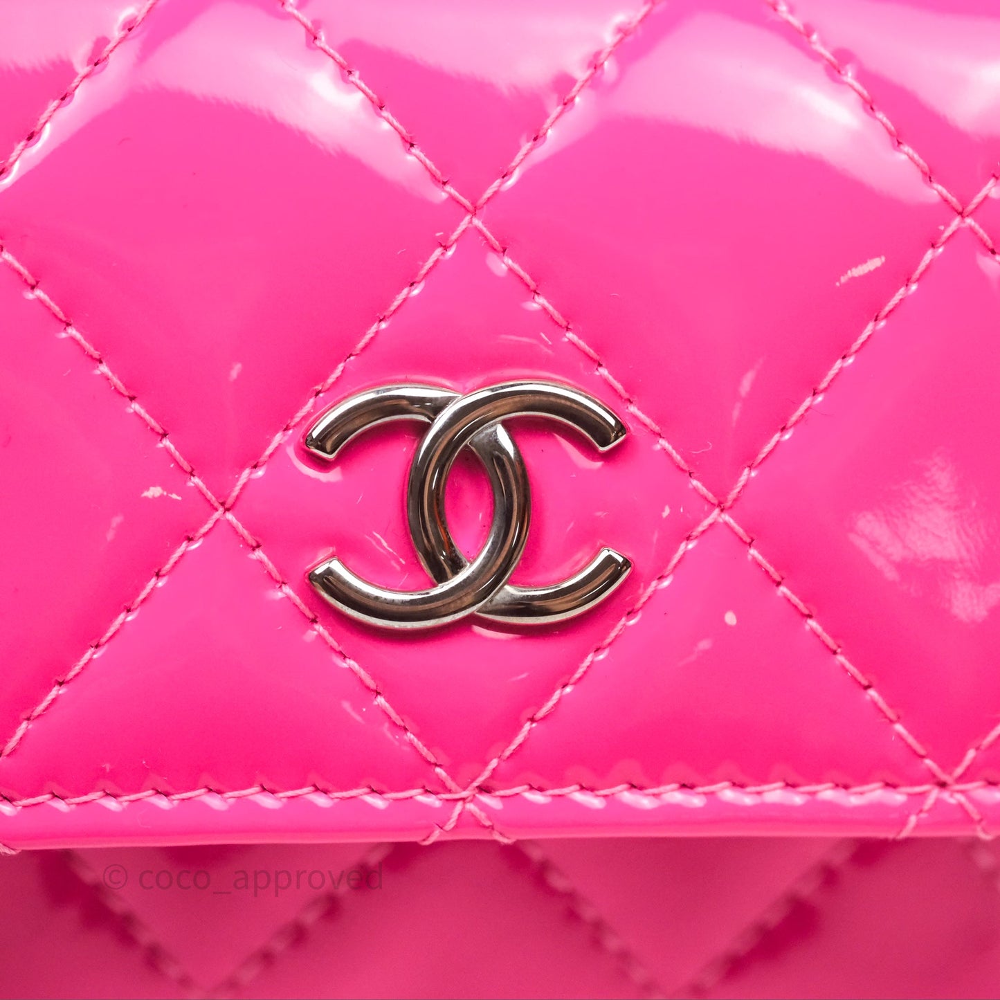 Chanel Double Waist Belt Bag Patent Pink / Black Silver Hardware