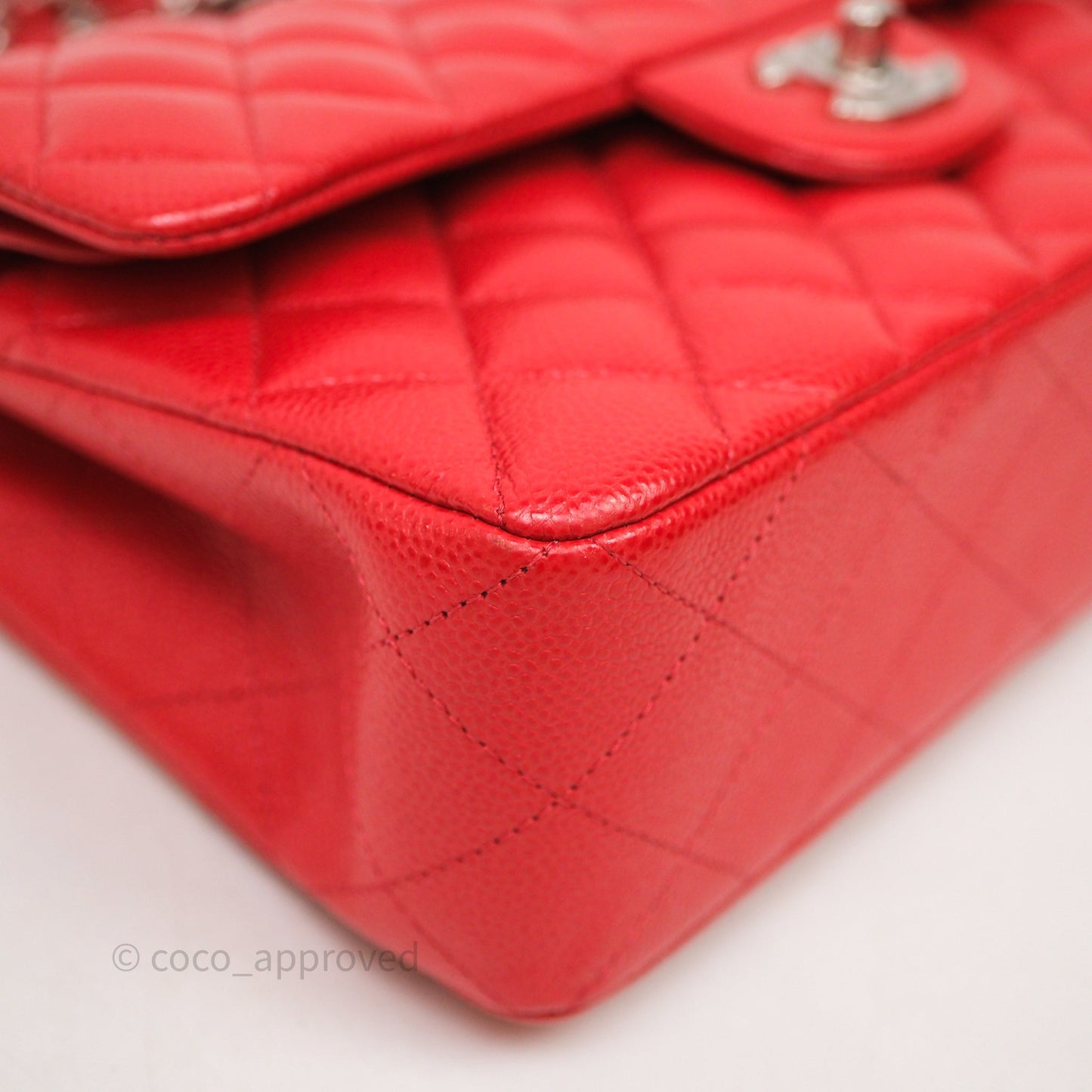 Chanel Small Classic Flap Quilted Red Caviar Silver Hardware