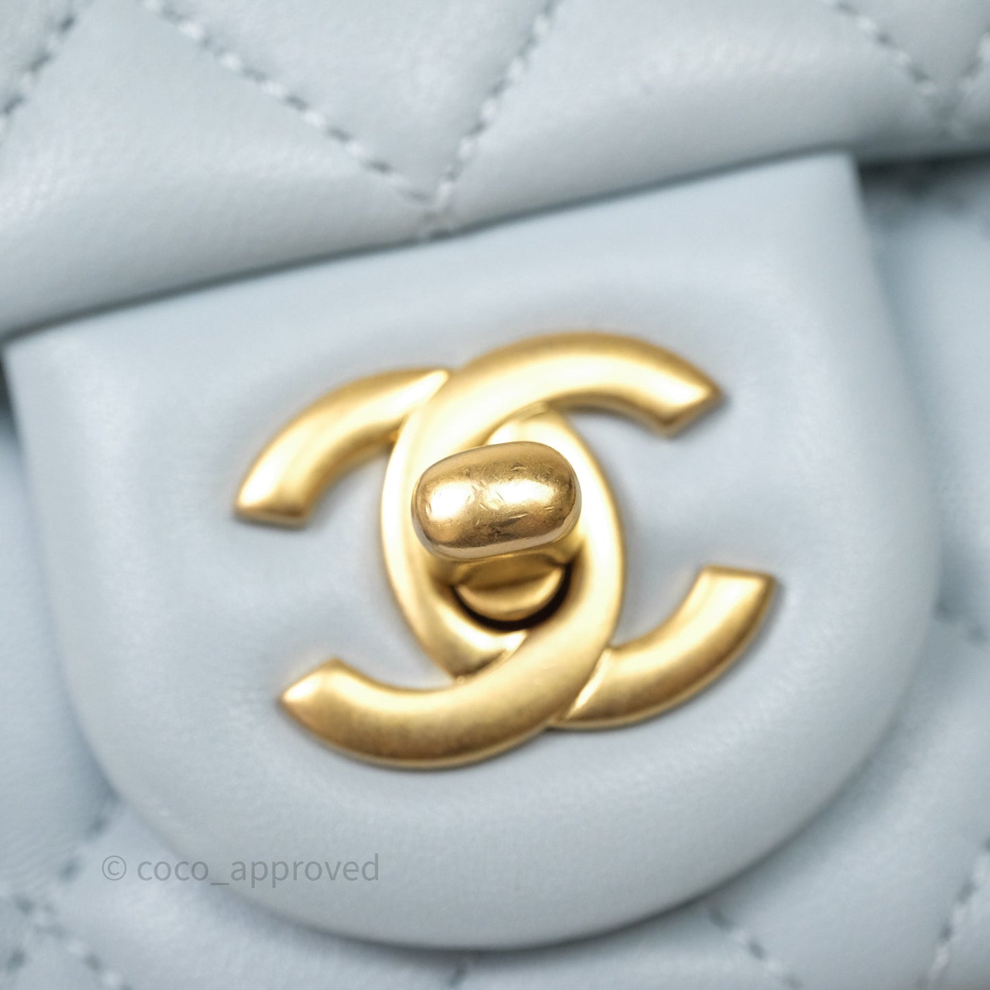 Chanel Pearl Crush Mini Rectangular Light Blue Lambskin Aged Gold Hardware