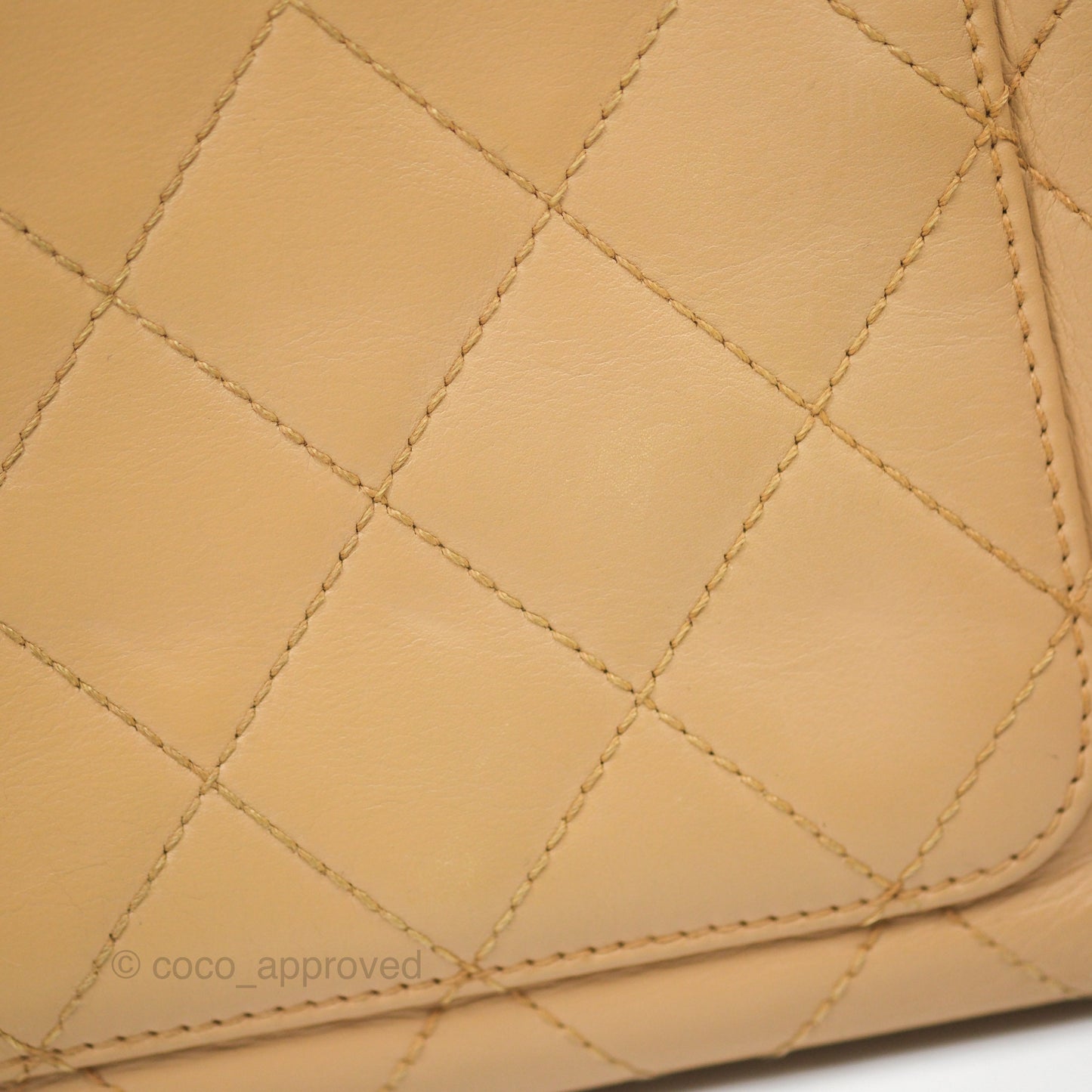 Chanel Vintage Jumbo Beige Flap Bag Lambskin Enamel Hardware