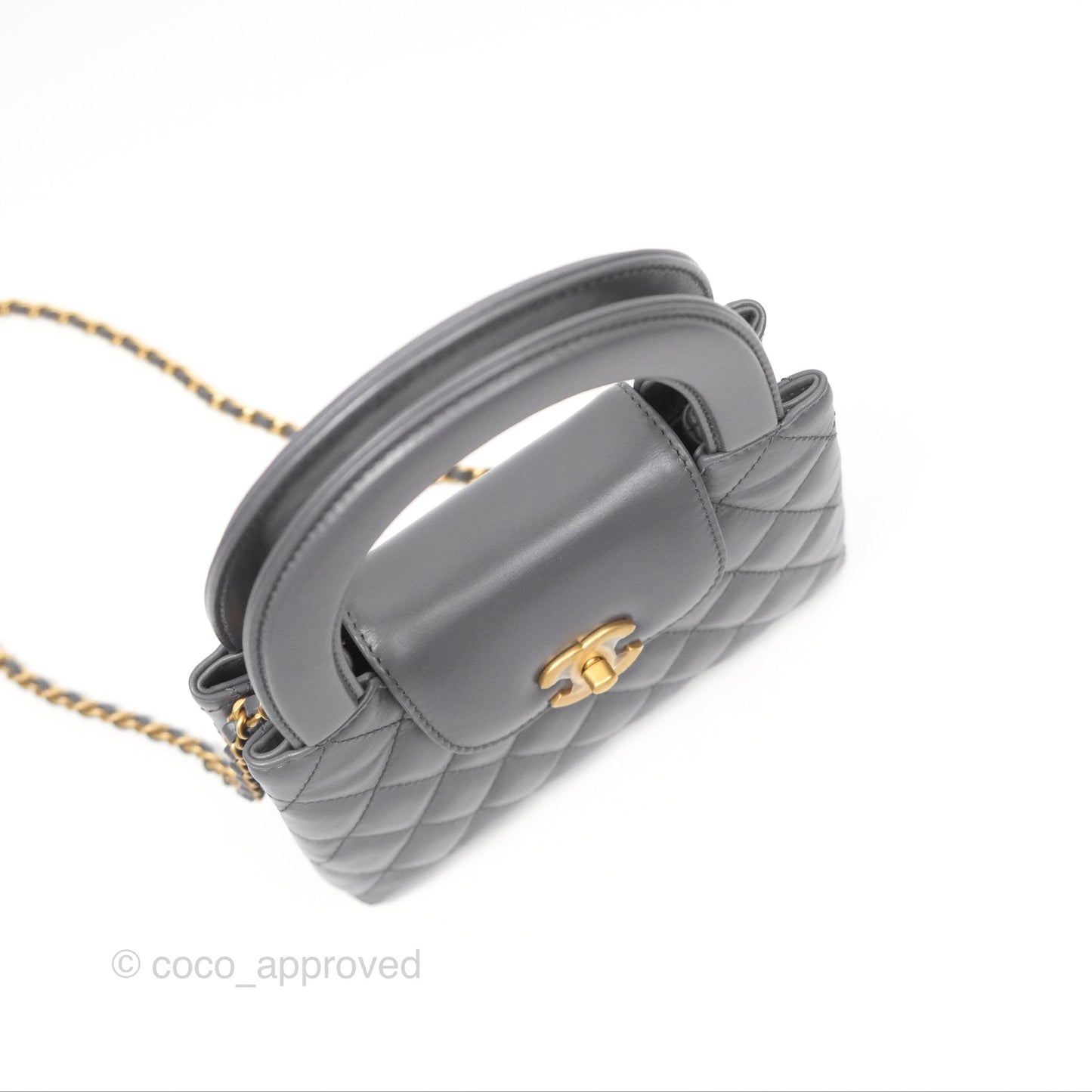 Chanel Kelly Bag Quilted Grey Shiny Calfskin Aged Gold Hardware