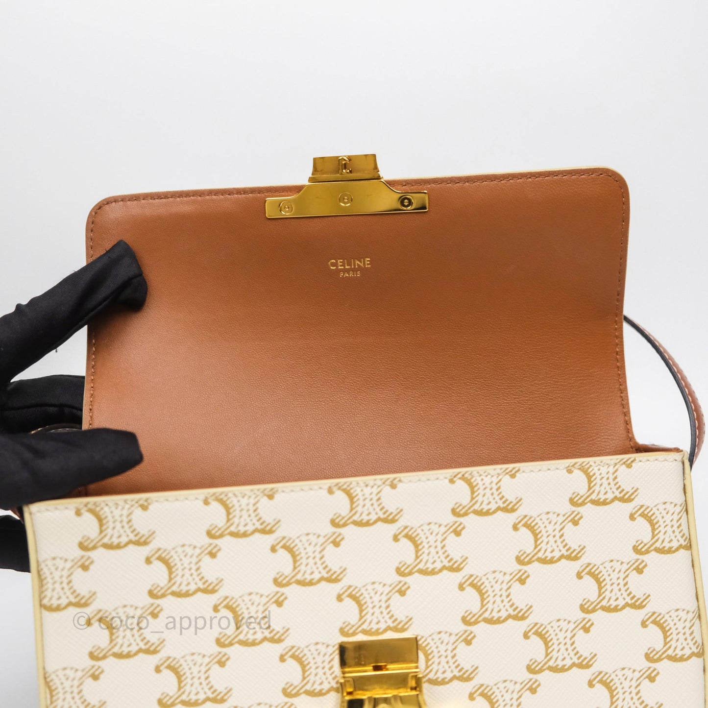 Celine Triomphe Shoulder Bag White Calfskin Triomphe Canvas