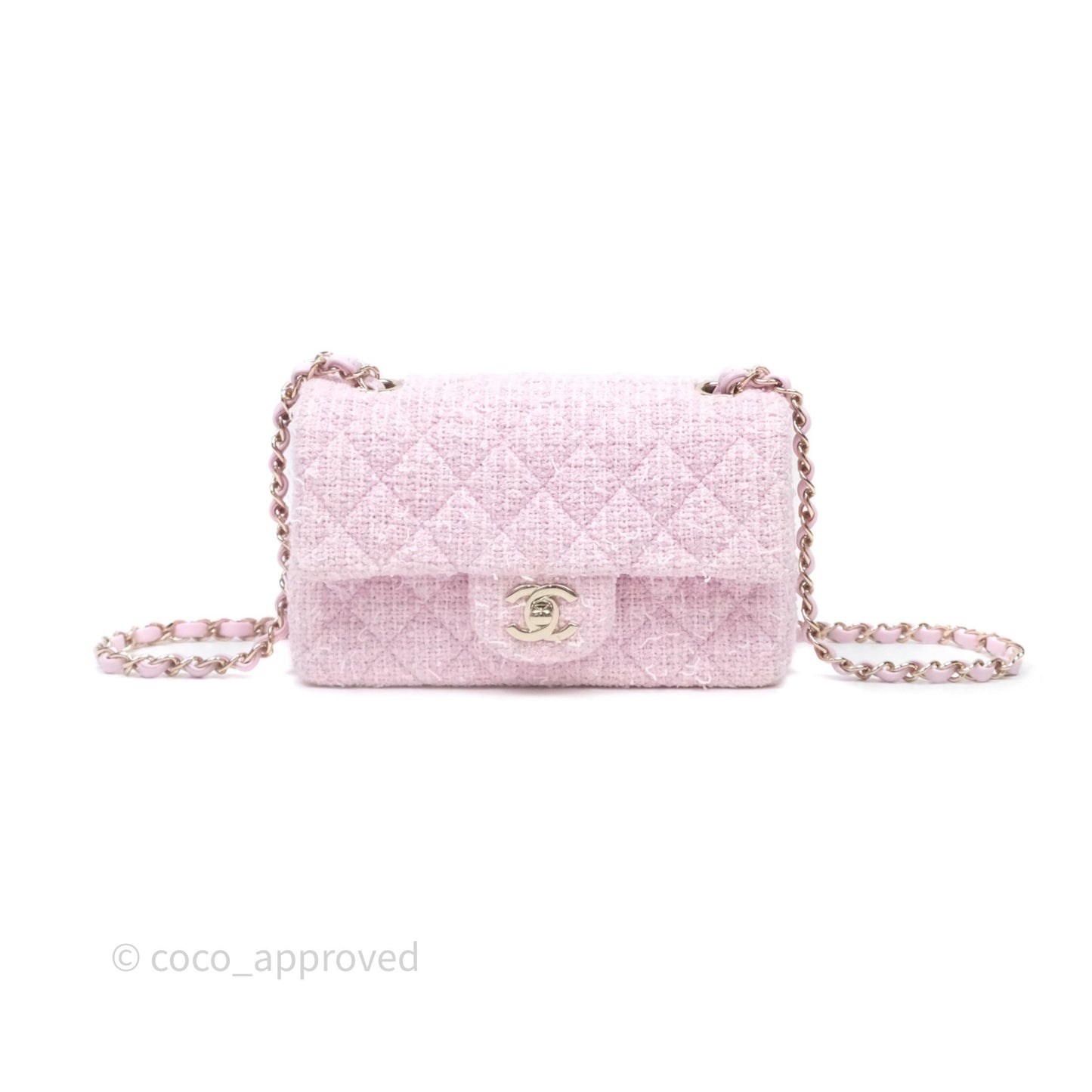 Chanel Classic Mini Rectangular Flap Pink Tweed Gold Hardware