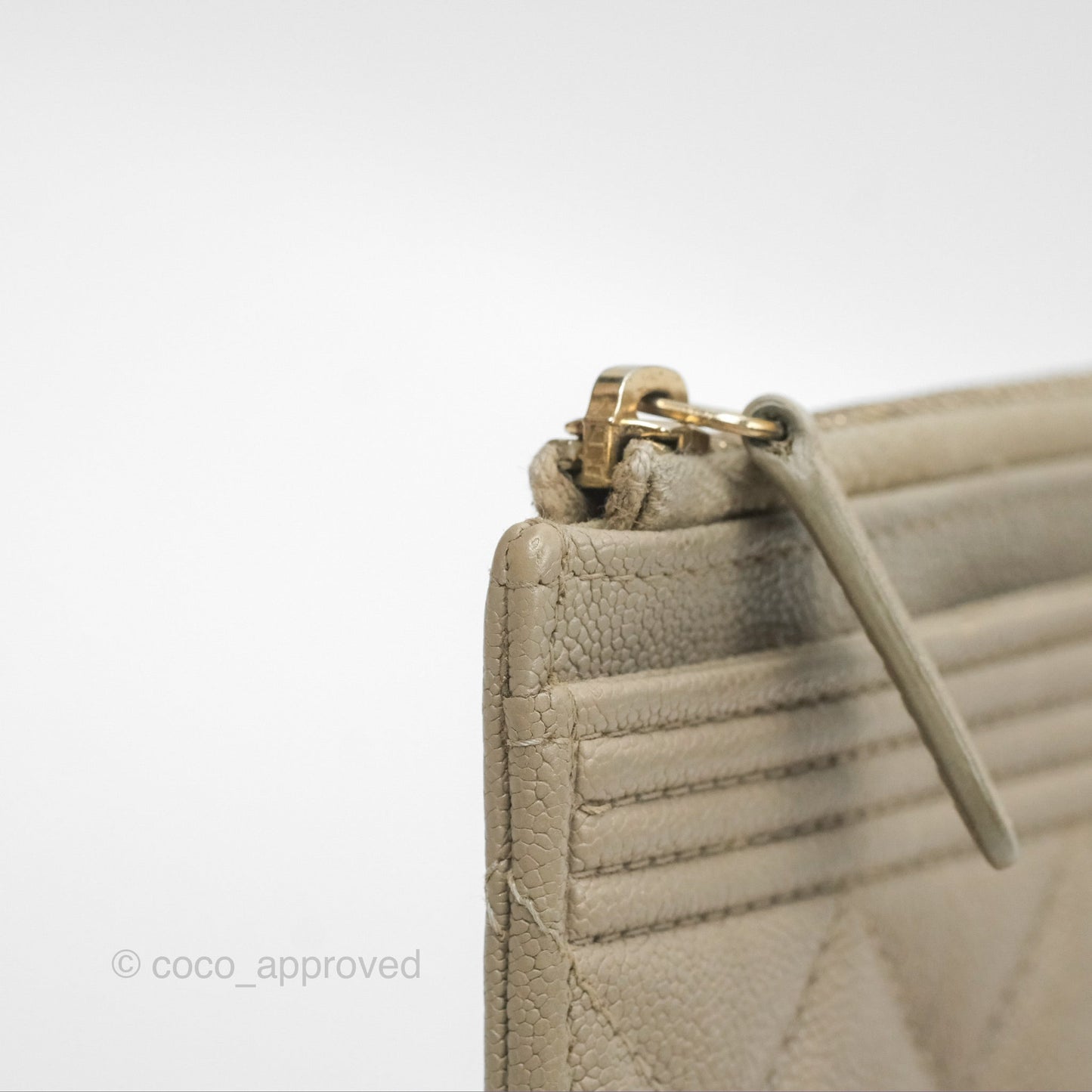 Chanel Boy Long Pouch Wallet Taupe Grey Caviar Aged Gold Hardware