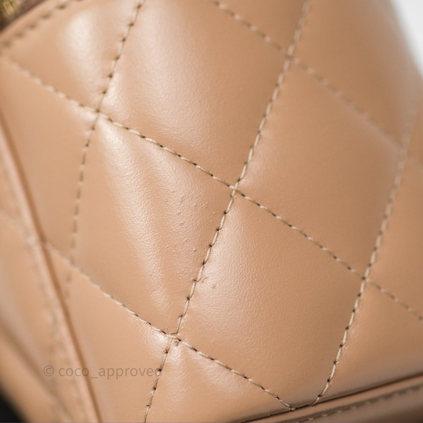 Chanel Quilted Mini Perfect Fit Vanity With Chain Beige Calfskin Aged Gold Hardware