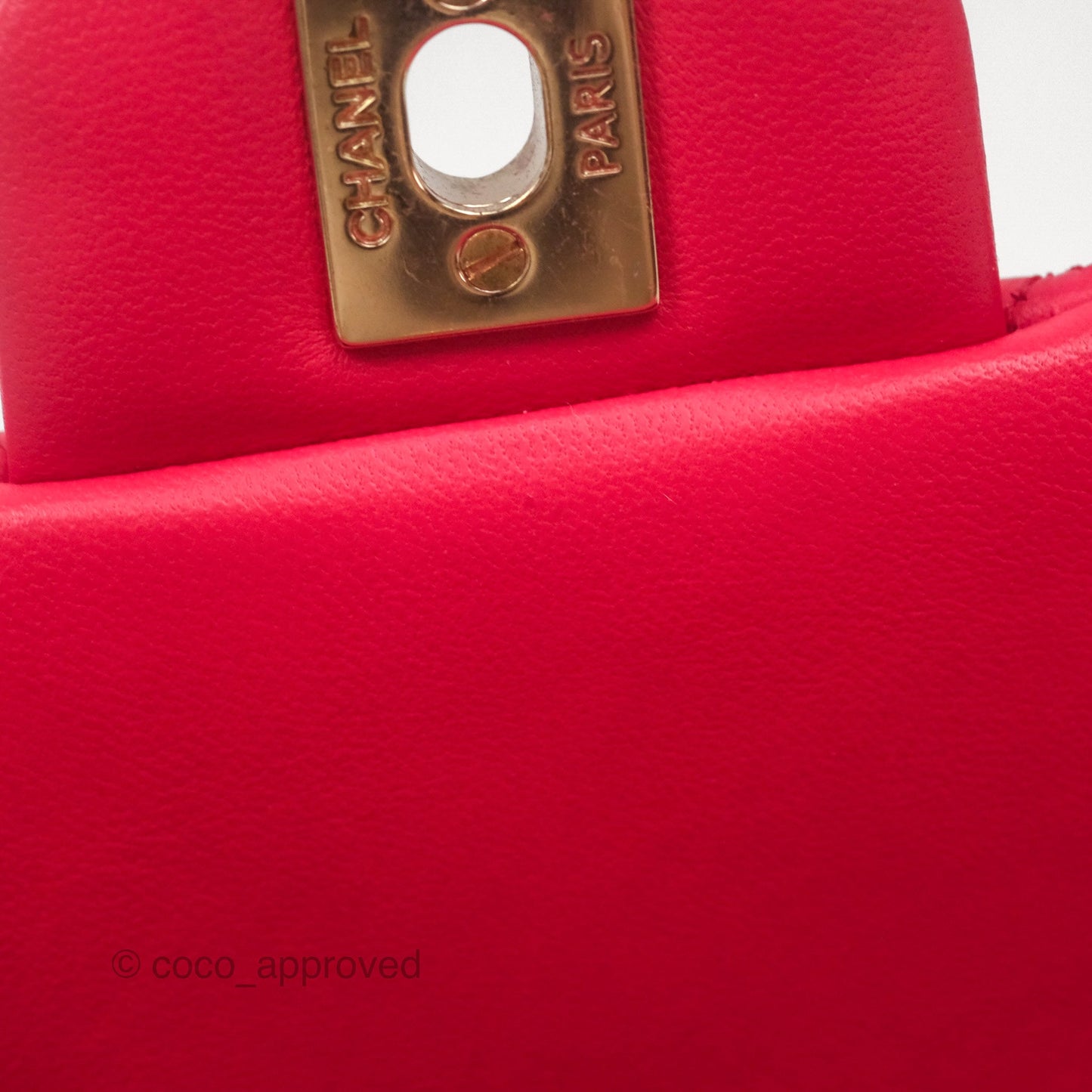 Chanel Mini Square Quilted Red Lambskin Gold Hardware