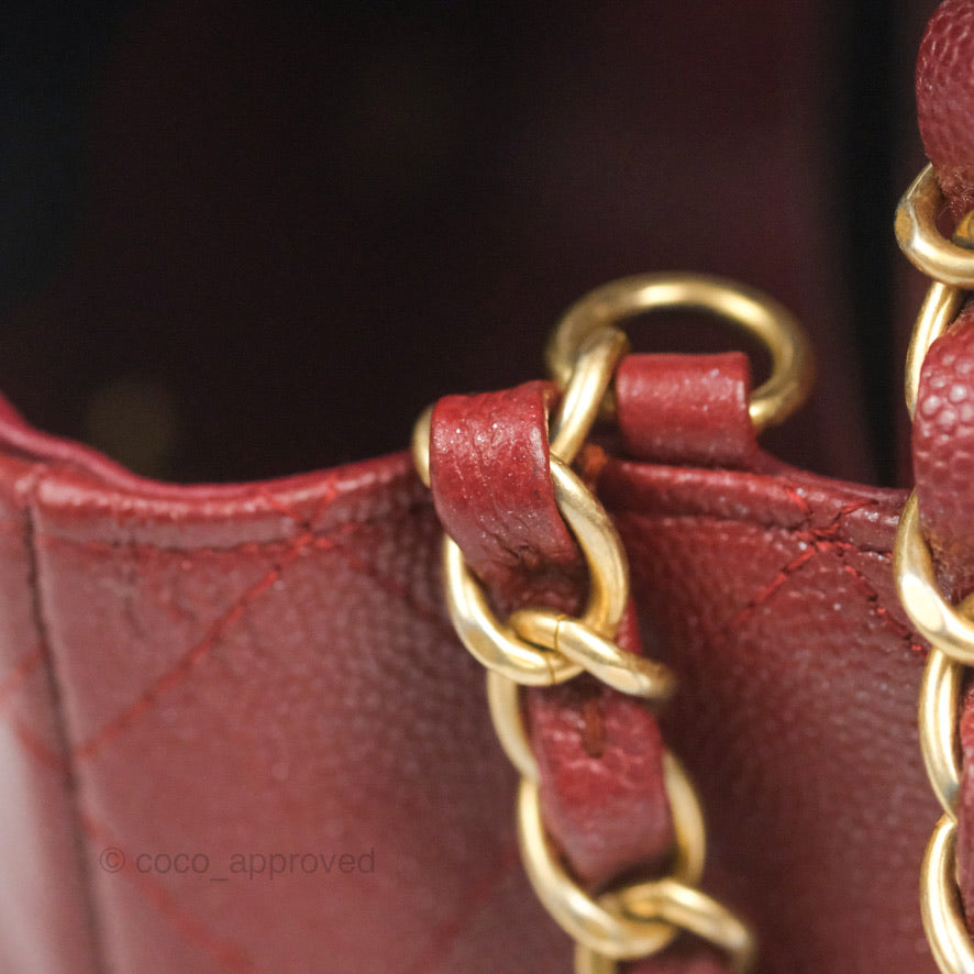 Chanel Classic Quilted Mini Rectangular Flap Iridescent Burgundy Caviar Aged Gold Hardware