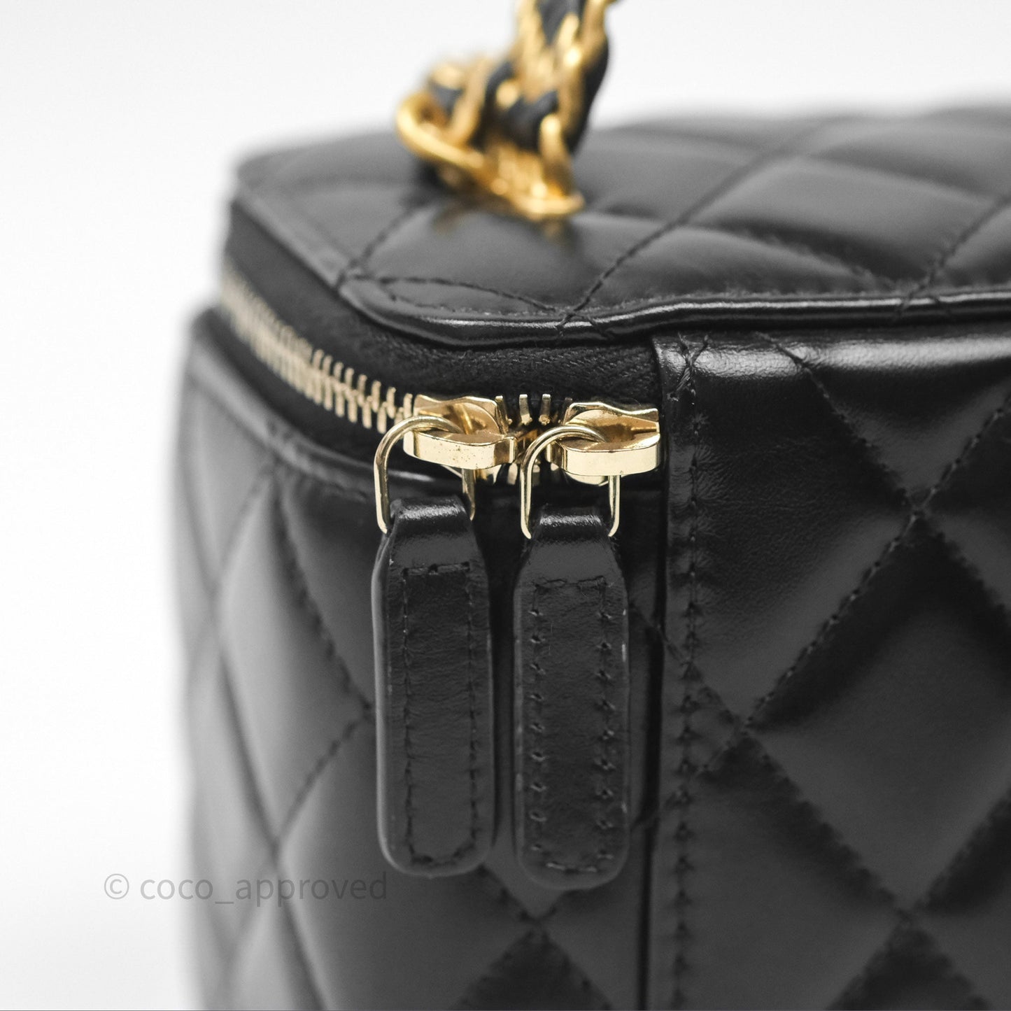 Chanel Vanity Rectangular with Top Handle Black Lambskin Aged Gold Hardware