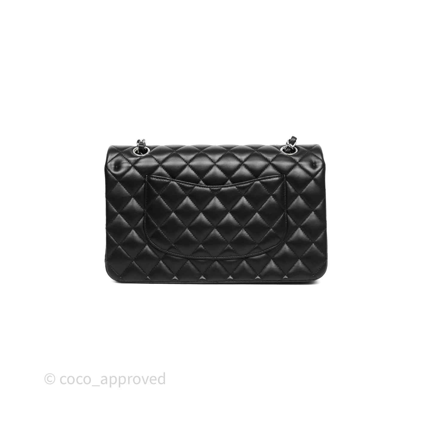Chanel Classic M/L Medium Flap Quilted Black Lambskin Silver Hardware