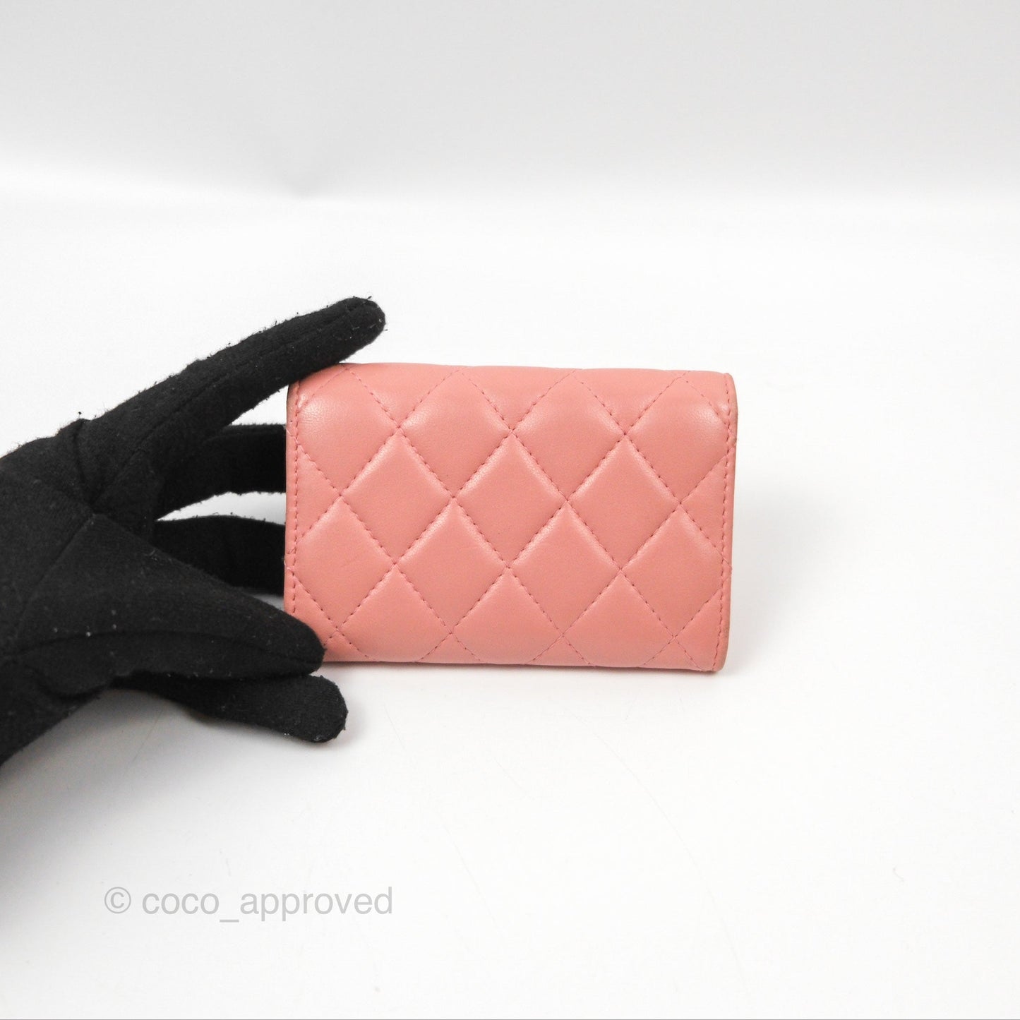 Chanel Quilted Flap Card Holder Pink Lambskin Gold Hardware