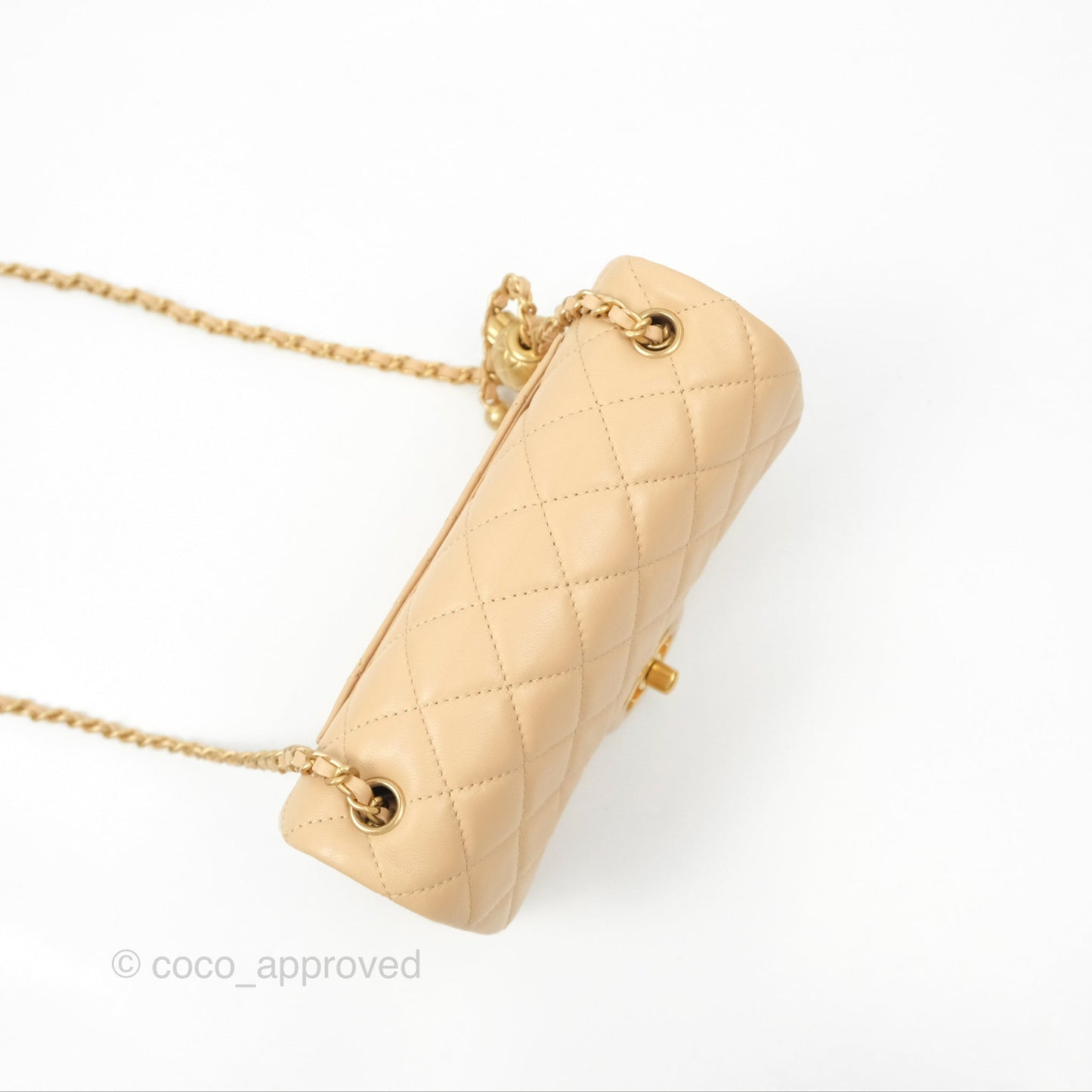 Chanel Mini Rectangular Pearl Crush Beige Lambskin Aged Gold Hardware