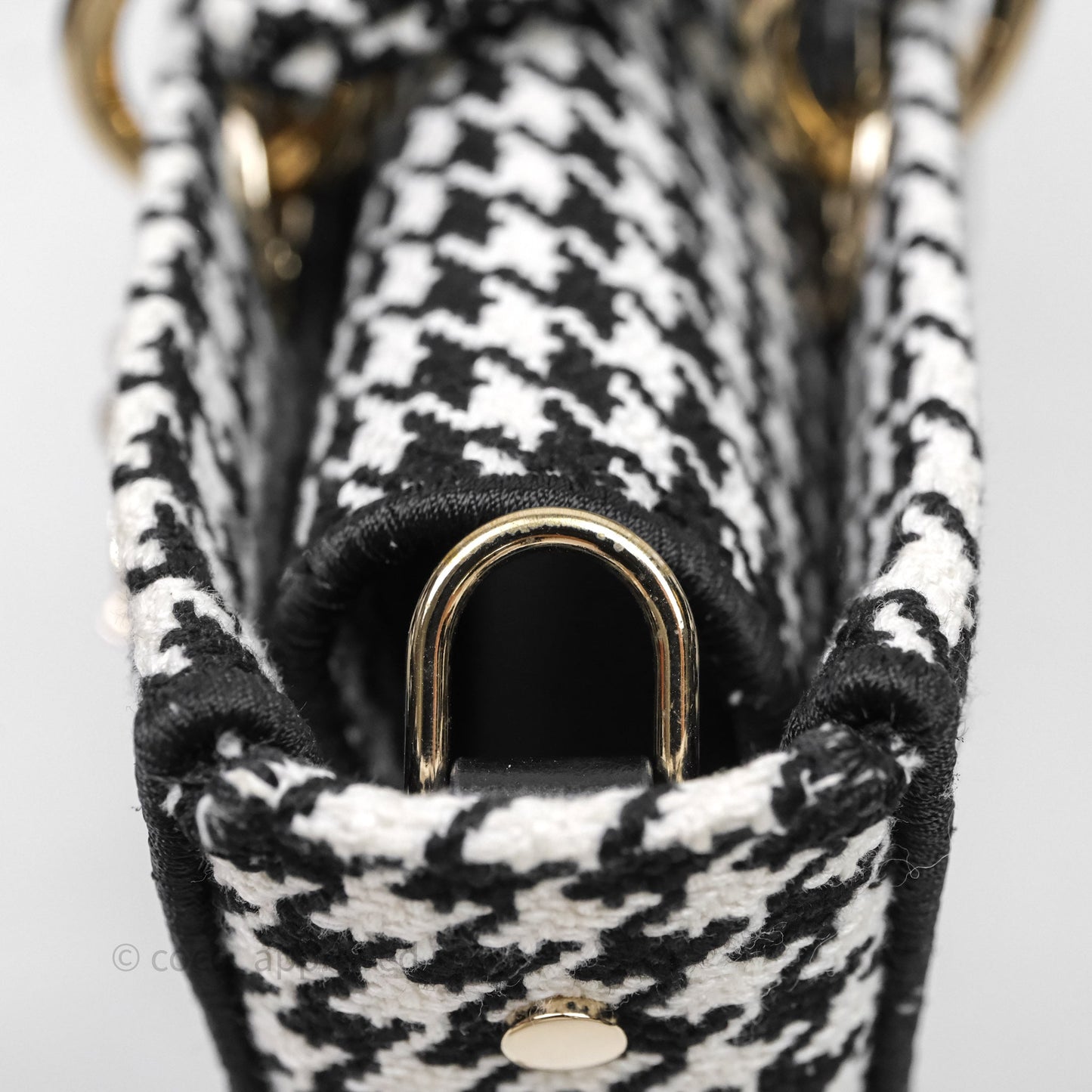Christian Dior Medium Lady D-Joy Bag Black White Houndstooth Gold Hardware