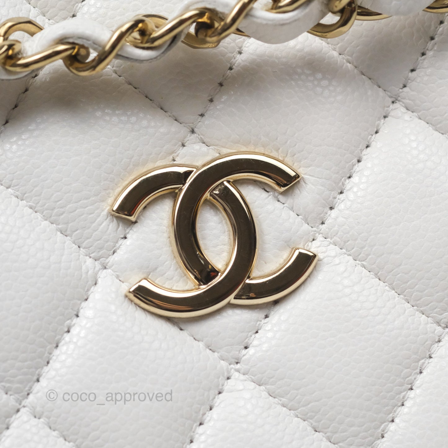 Chanel Mini Bucket Tote White Caviar Gold Hardware 22S