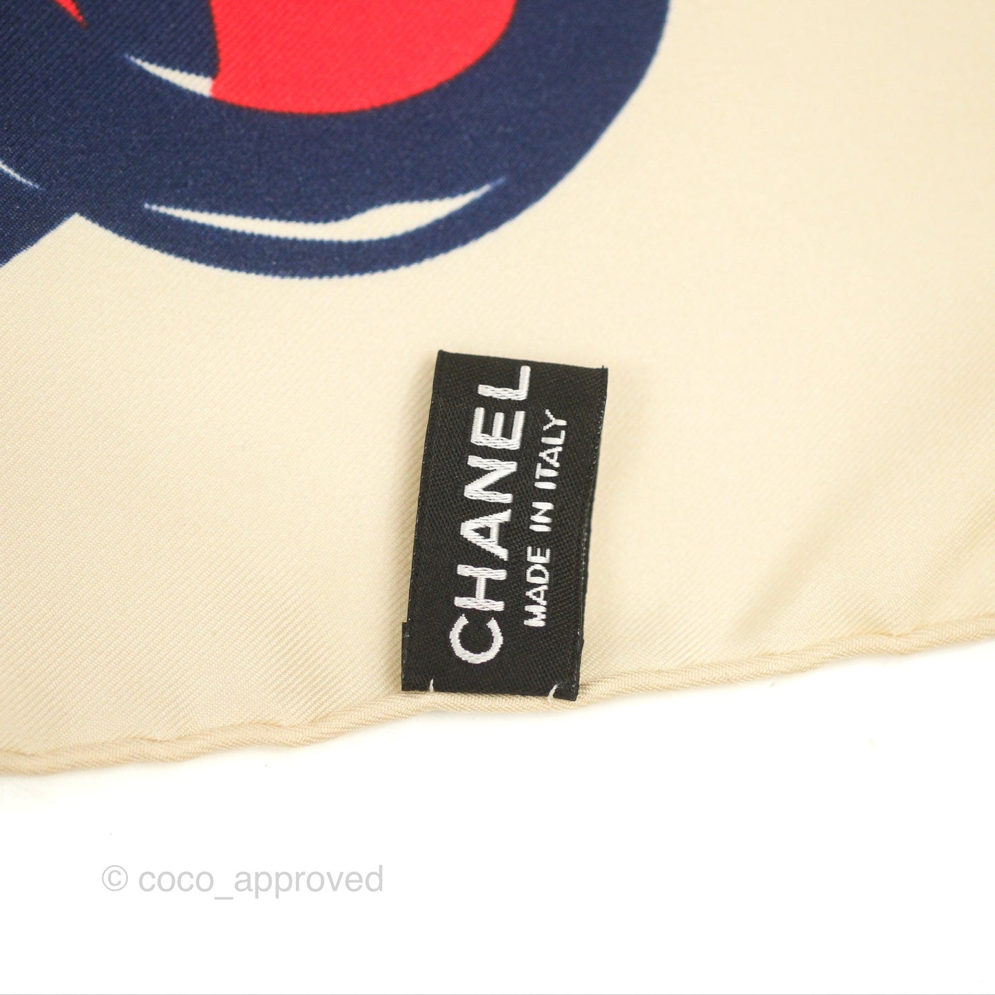 Chanel Square Silk Scarf Ivory/ Red/ Navy
