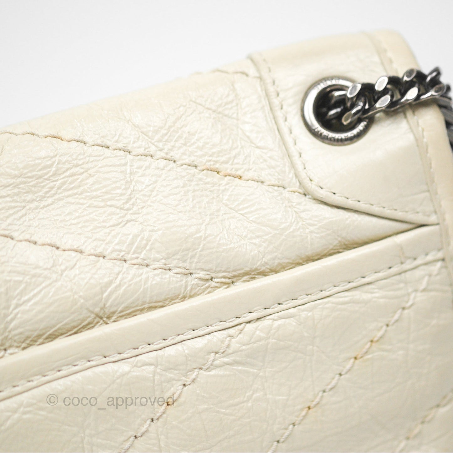 Saint Laurent Niki Baby Chain Bag Blanc Vintage Calfskin Brushed Palladium Hardware