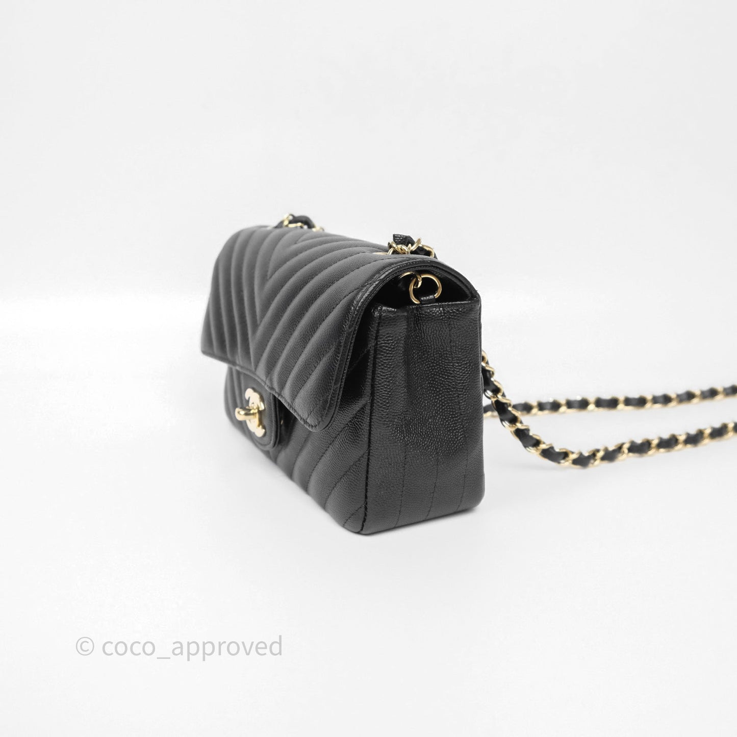 Chanel Mini Rectangular Chevron Black Caviar Gold Hardware