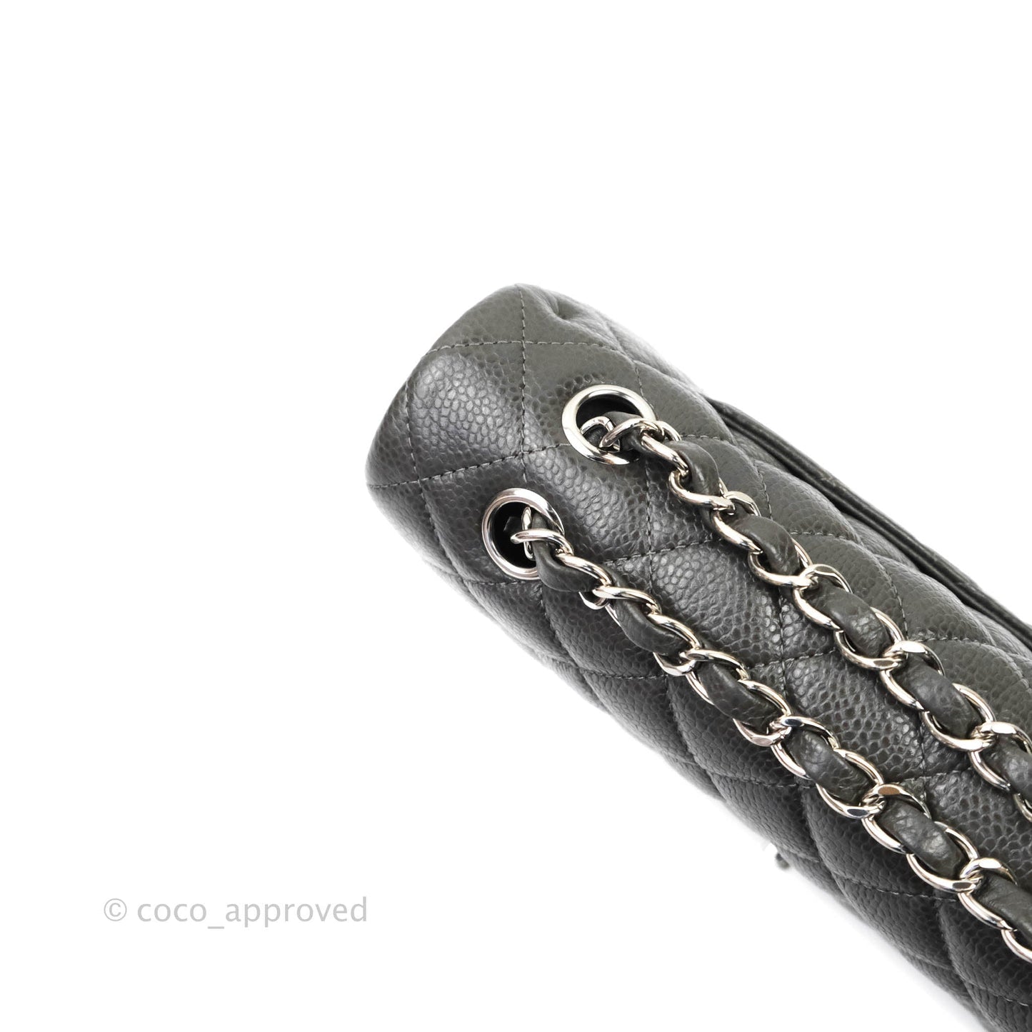 Chanel Quilted M/L Medium Double Flap Dark Grey Caviar Silver Hardware