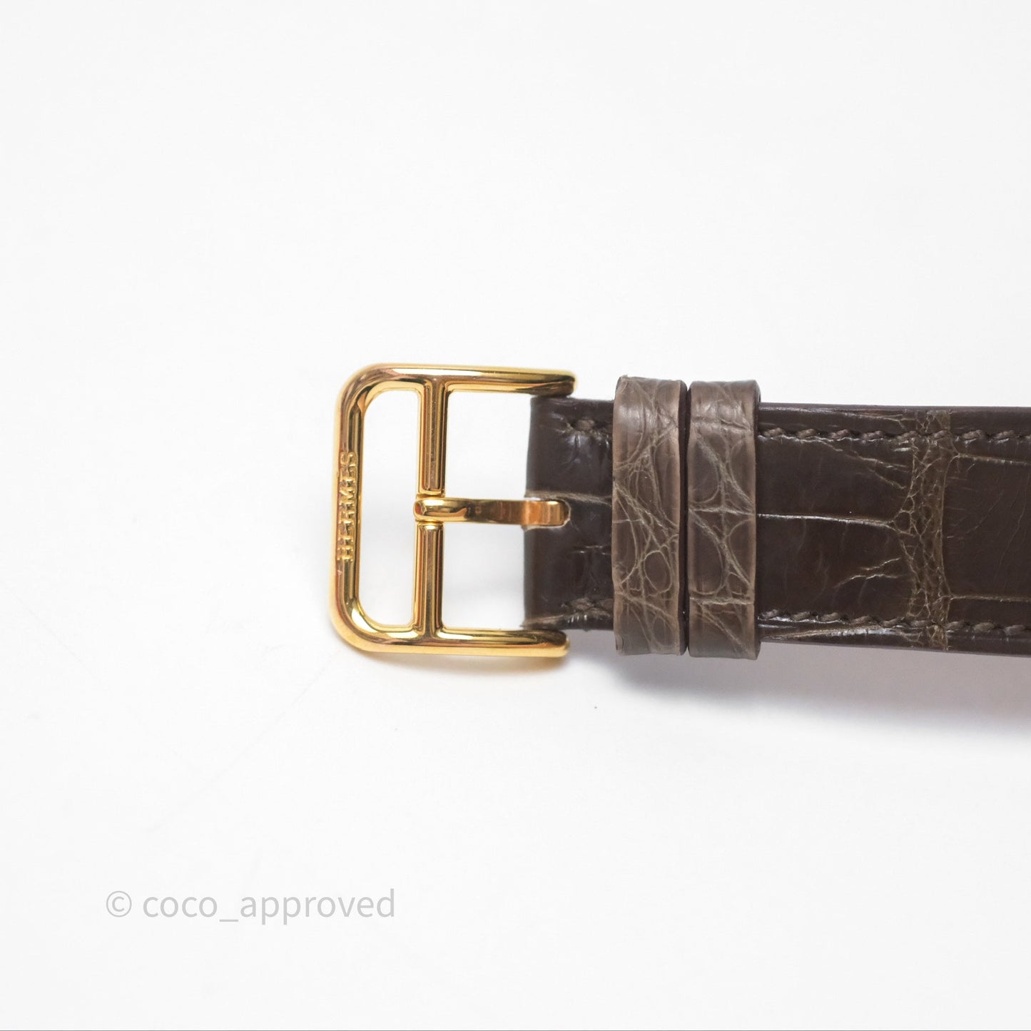 Hermès Heure H MM Watch Barenia Noir Alligator Gold Hardware