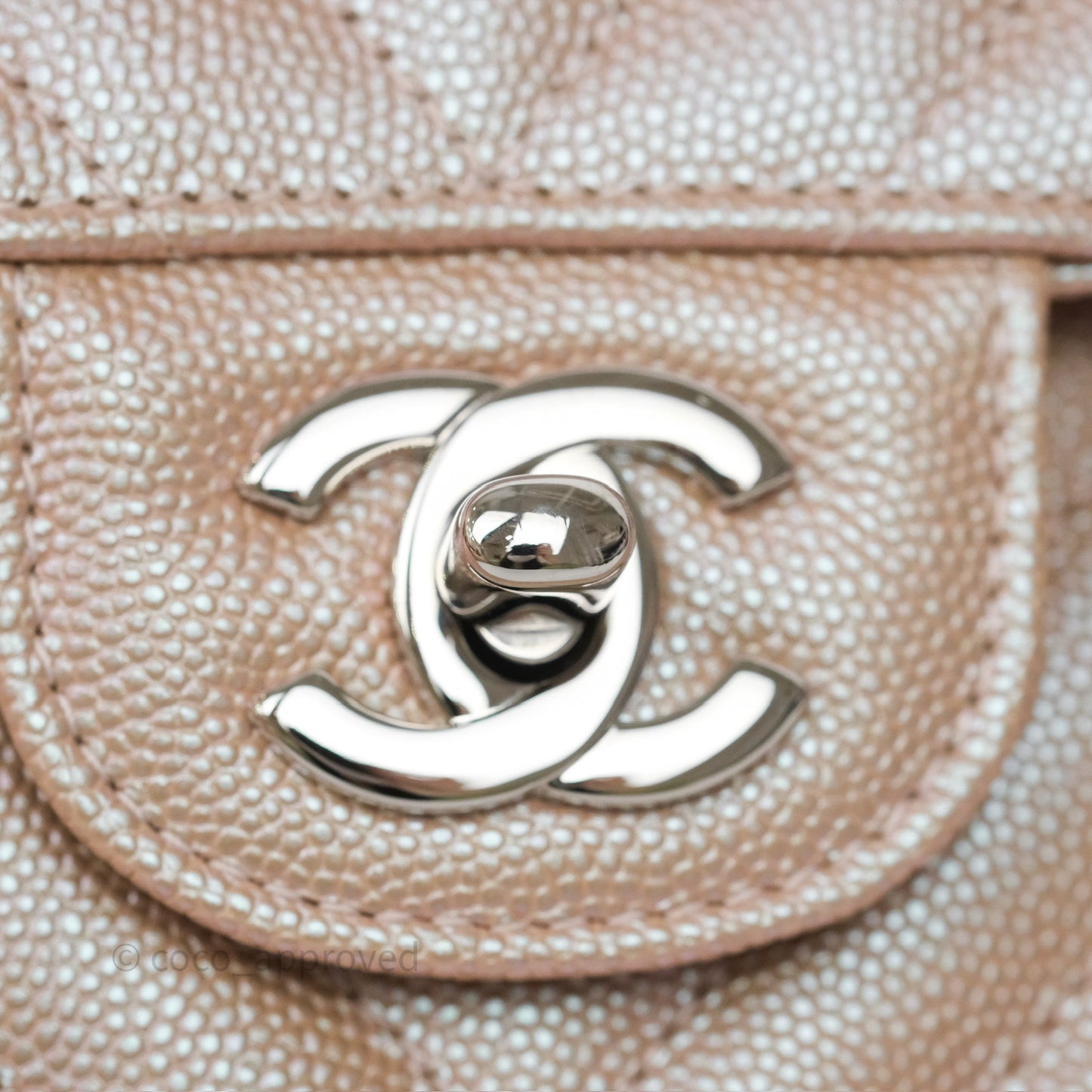 Chanel Classic Medium Double Flap Chevron Iridescent Rose Gold Pink Caviar 17B