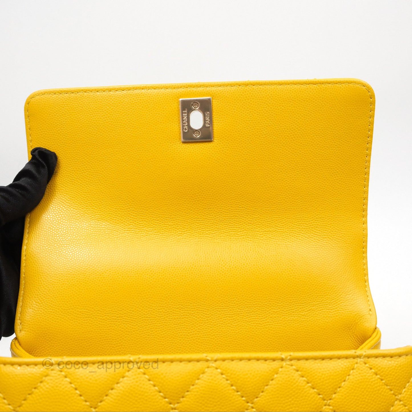 Chanel Small Coco Handle Mustard Yellow Caviar Gold Hardware