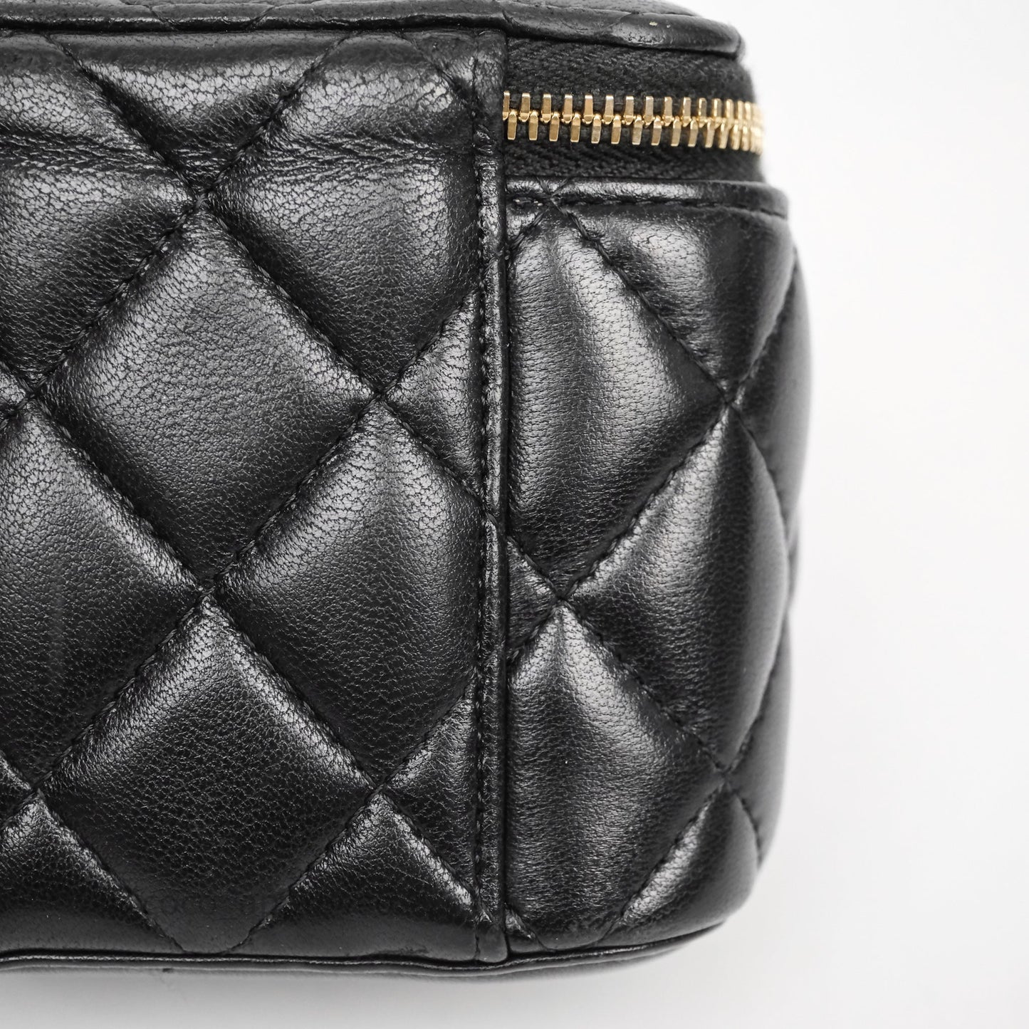 Chanel Mini Black Lambskin Vanity Pearl Crush With Chain Gold Hardware