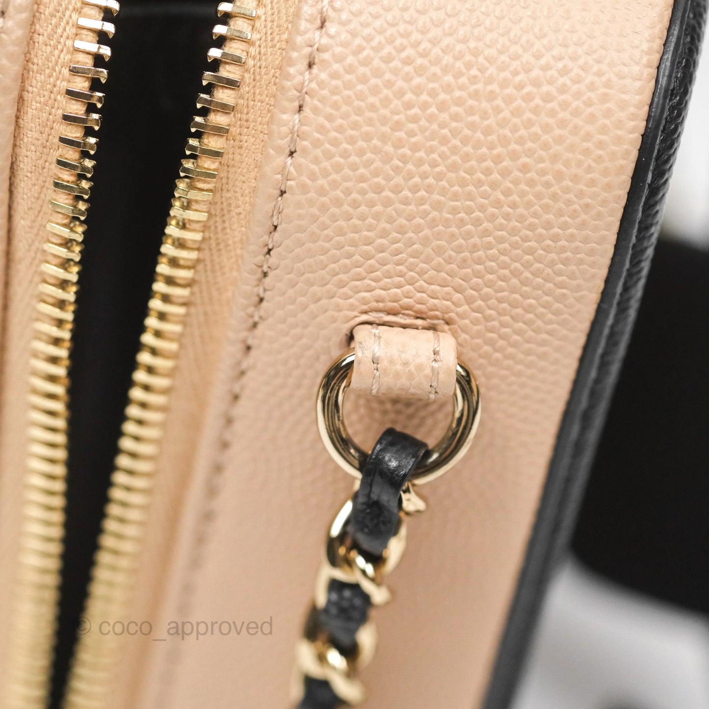 Chanel Quilted New Small CC Filigree Vanity Case Beige Caviar Gold Hardware