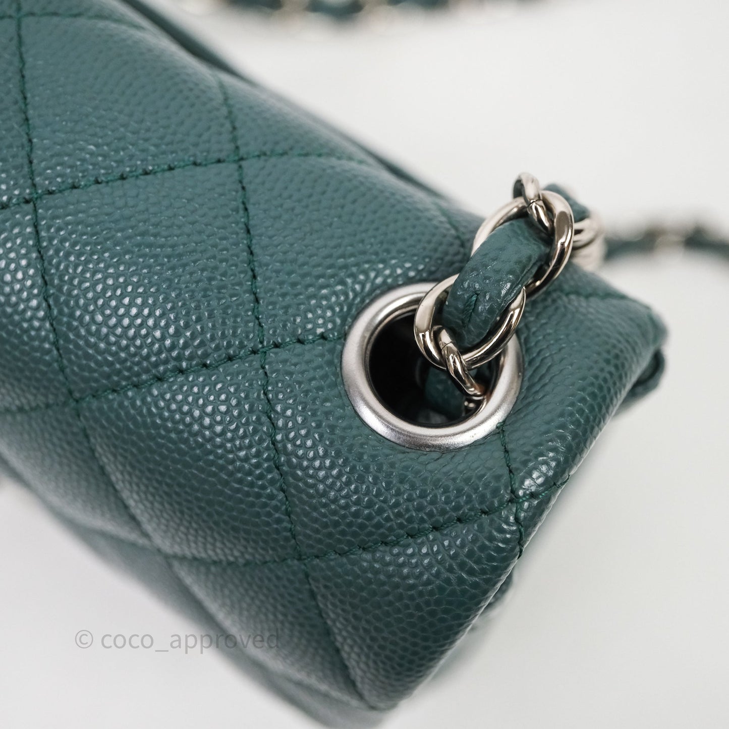 Chanel Quilted Mini Square Flap Dark Green Caviar Silver Hardware