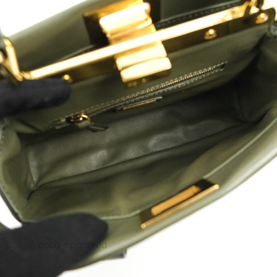 Fendi Mini Peekaboo Pocket Bag Olive Green Gold Hardware
