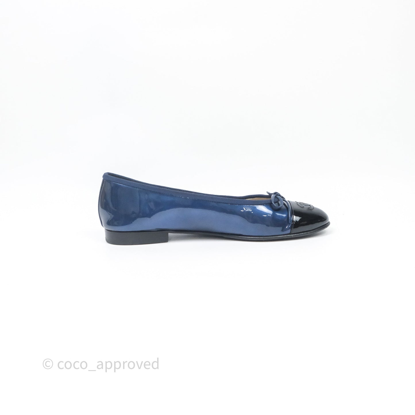 Chanel Ballerina Patent Leather Flats Navy/ Black Size 38.5