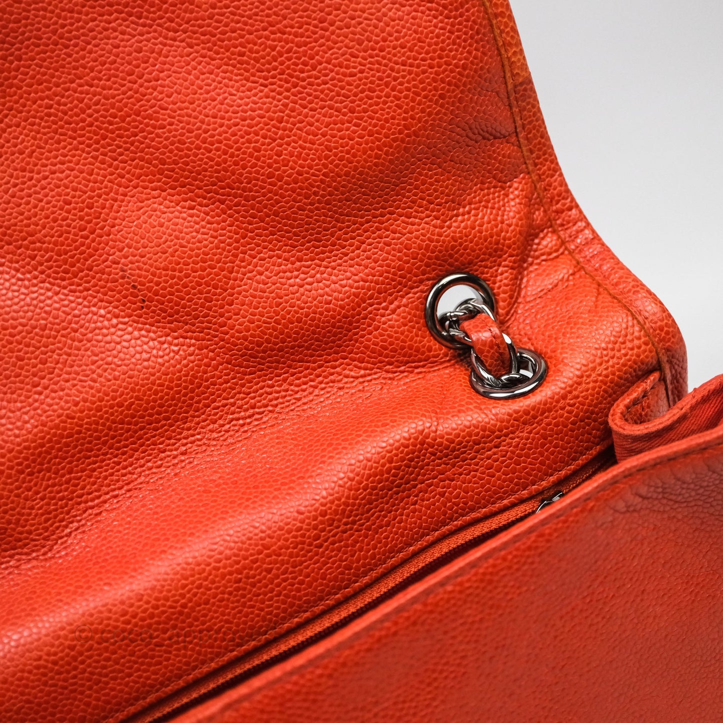 Chanel Flap Bag Caviar Orange Silver Hardware